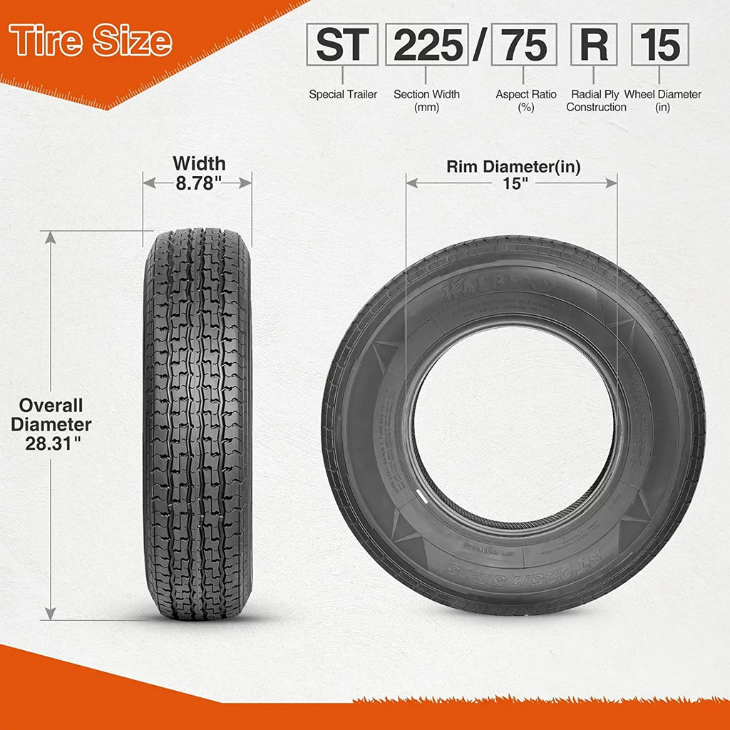 ST225/75R15 Trailer Tires 10PR Load Range E Heavy Duty 225 75 15 Radial Trailer Tires Improve Traction in all-road condition Set 2