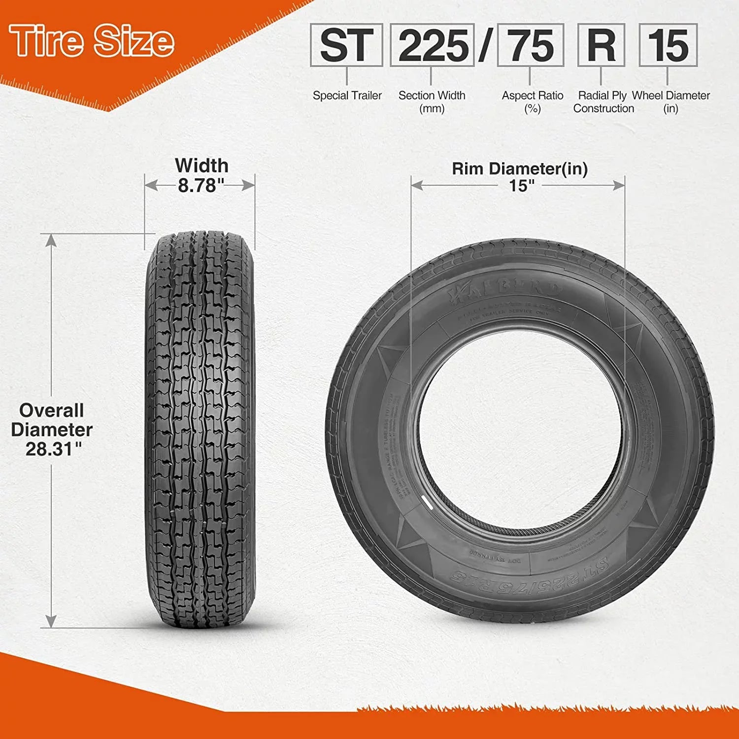 ST225/75R15 Trailer Tires 10PR Load Range E Heavy Duty 225 75 15 Radial Trailer Tires Improve Traction in all-road condition Set 2