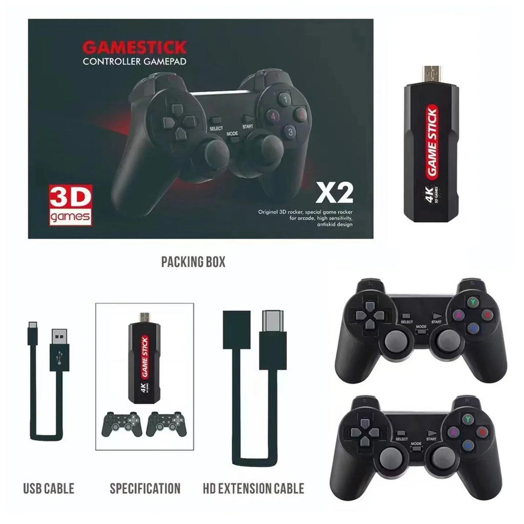 Upgrade Wireless Retro Games Console, X2 Plus Game Stick Retro Console Double Wireless Controller,30000+ Games,128GB