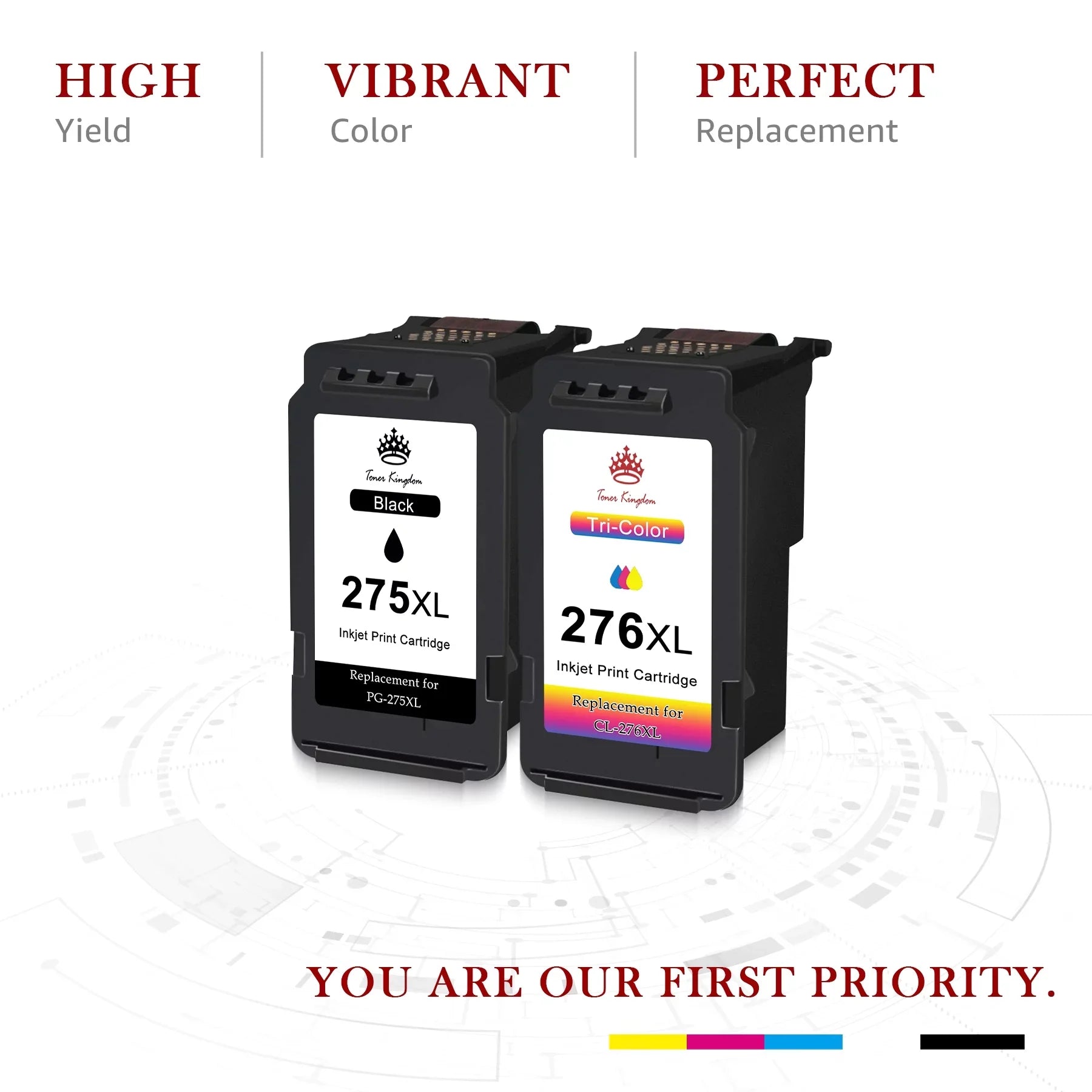 275XL 276XL Ink Cartridge Replacement for Canon PG-275 CL-276 275 276 Combo XL Fitting with Canon PIXMA TS3520 TS3522 TS3500 TR4720 TR4722 TR4700 Printer(2 Black, 2 Color)