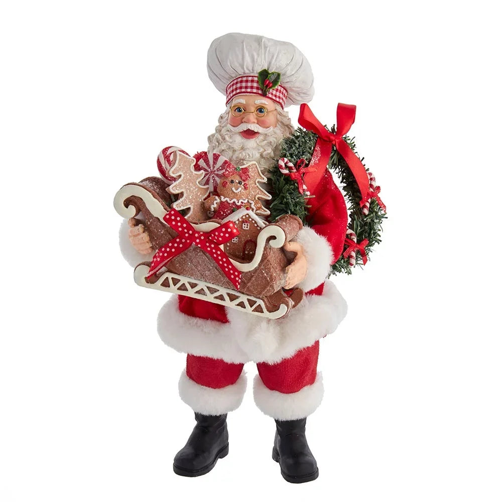 Kurt Adler 10.5-Inch Fabriché Chef Santa with Gingerbread Sleigh