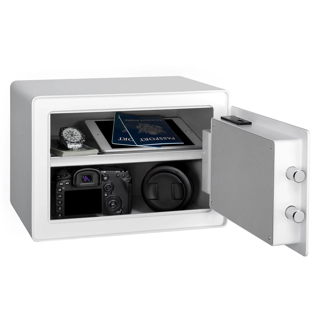 Pen + Gear Safes 0.57 CF with Electronic Lock, Backup Key, 1 Shelf, Carpeted Interior, White