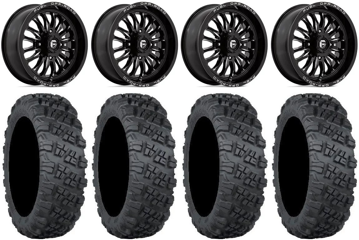 Fuel ARC 18" Wheels Black 28" Versa Cross V3 Tires Kawasaki Teryx Mule