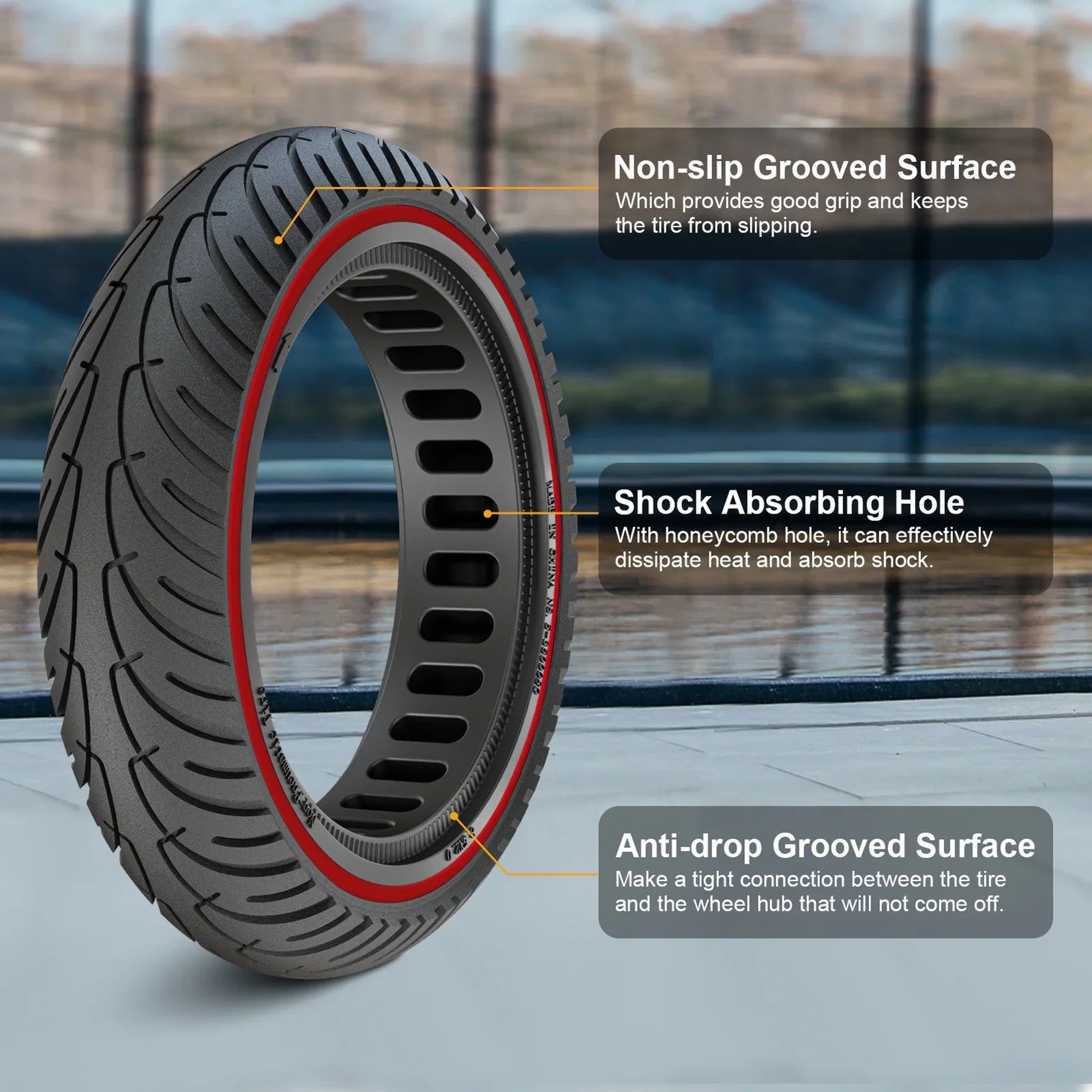 Tomshoo M365 E Tyre 2pcs 8.5 Inch Solid Rubber Tire Set with Mounting Tool for Puncture proof Riding