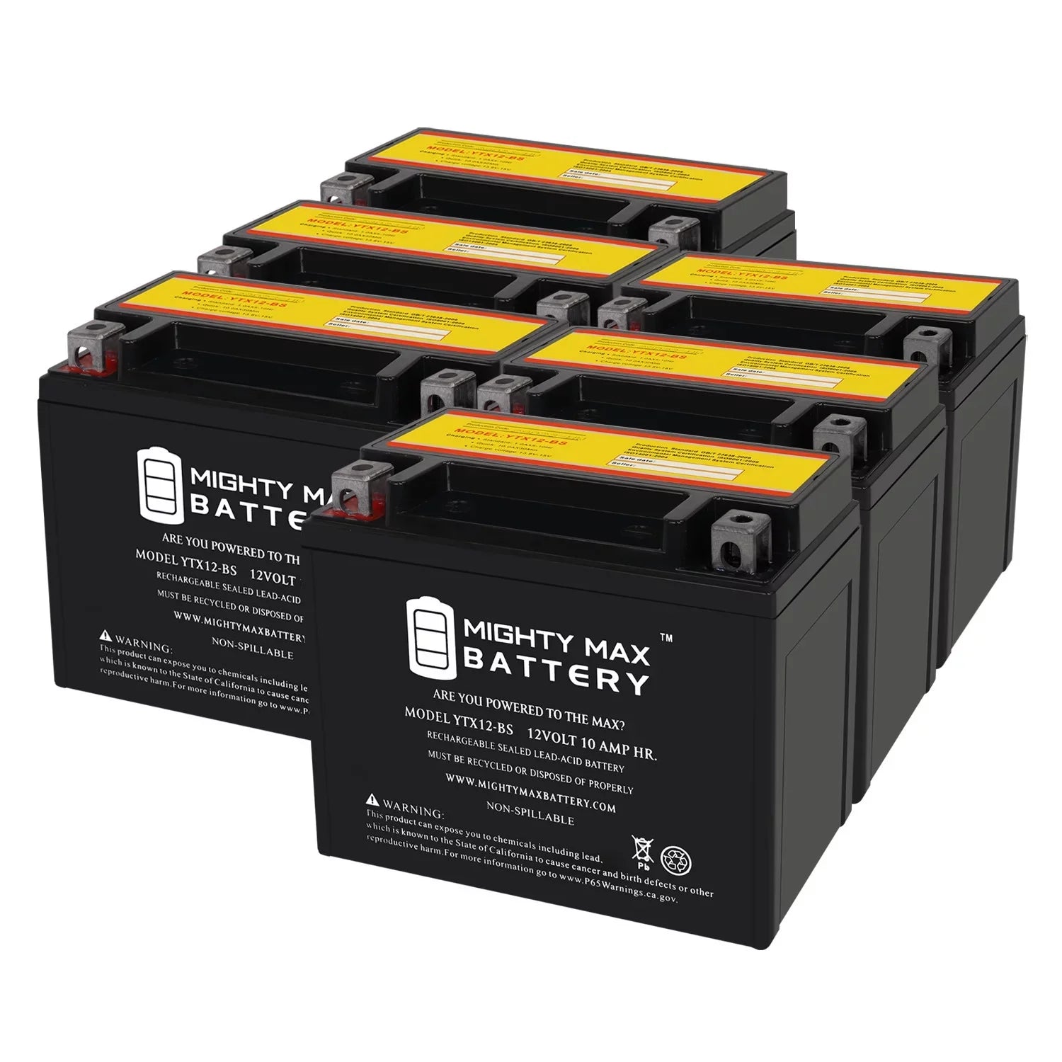 YTX12-BS 12V 10Ah Replacement Battery Matching with Suzuki GSX-R1000, Z 01-04 - 6 Pack