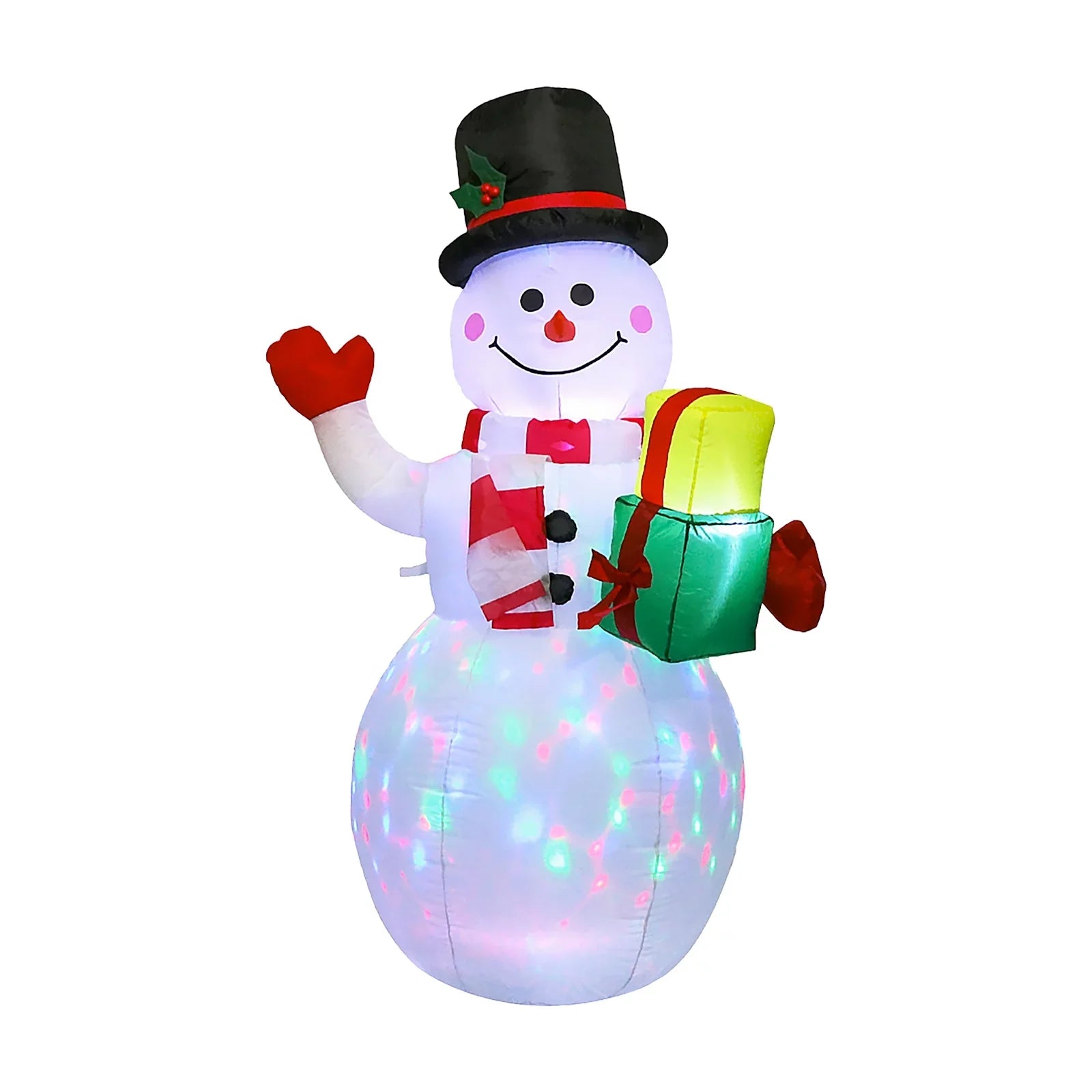 5FT Christmas Inflatables Snowman Shaped LED Rotating Colored Lights Blow Up Xmas Inflatable Props With Fixed Stakes Tethers for Outdoor Garden Yard Party Decoration