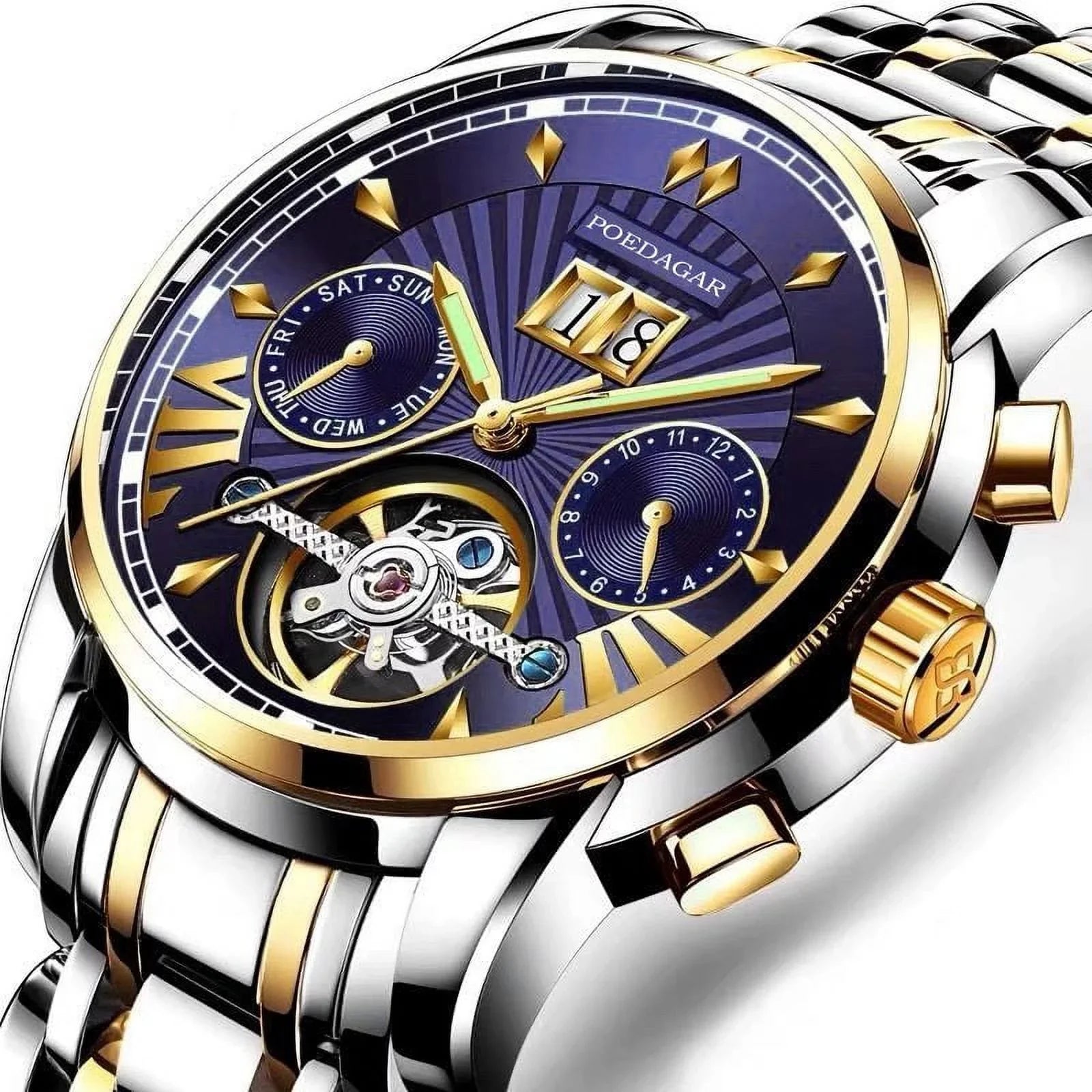 POEDAGAR Men Watch Top Brand Luxury Automatic Mechanical Watches Waterproof Luminous Business Stainless Stain Men's Wristwatch