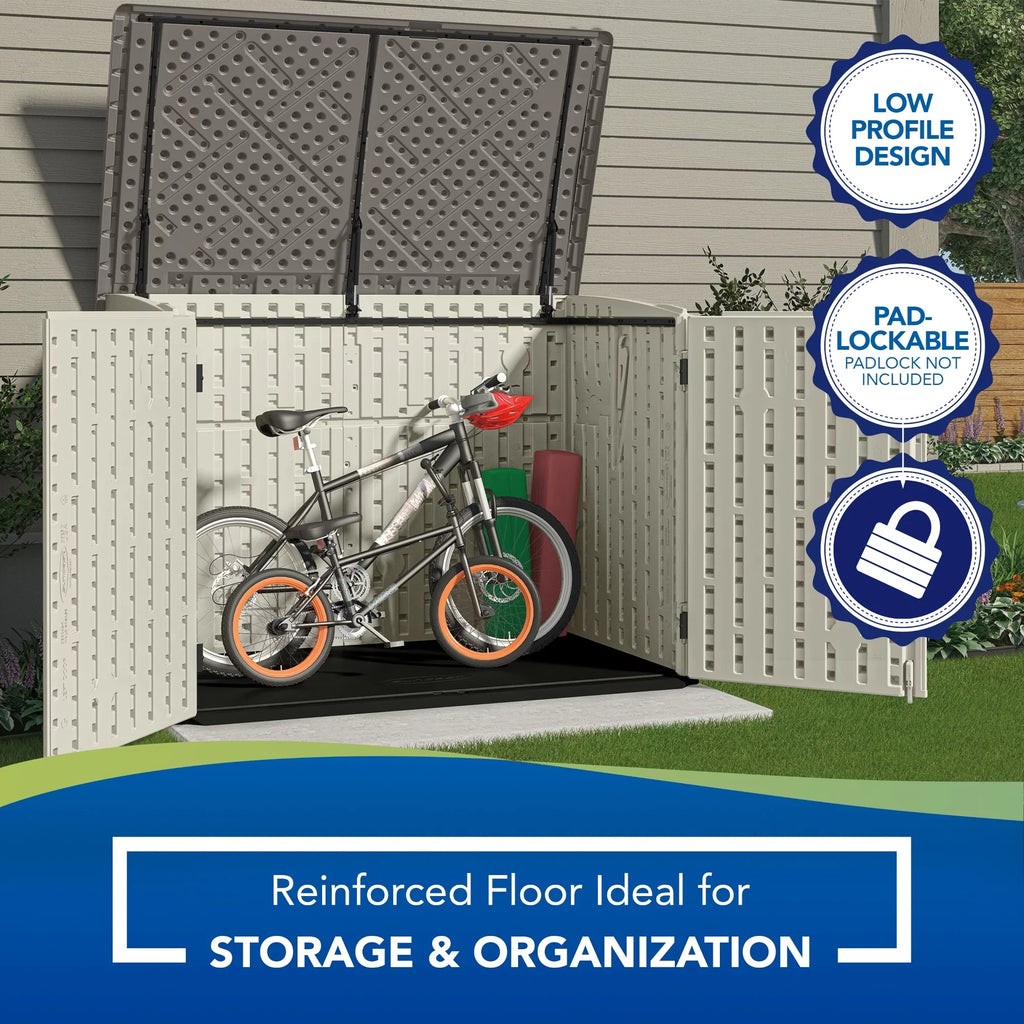 Suncast Plastic Storage Shed, Off-White and Gray, 44.25 in D x 52 in H x 70.5 in W
