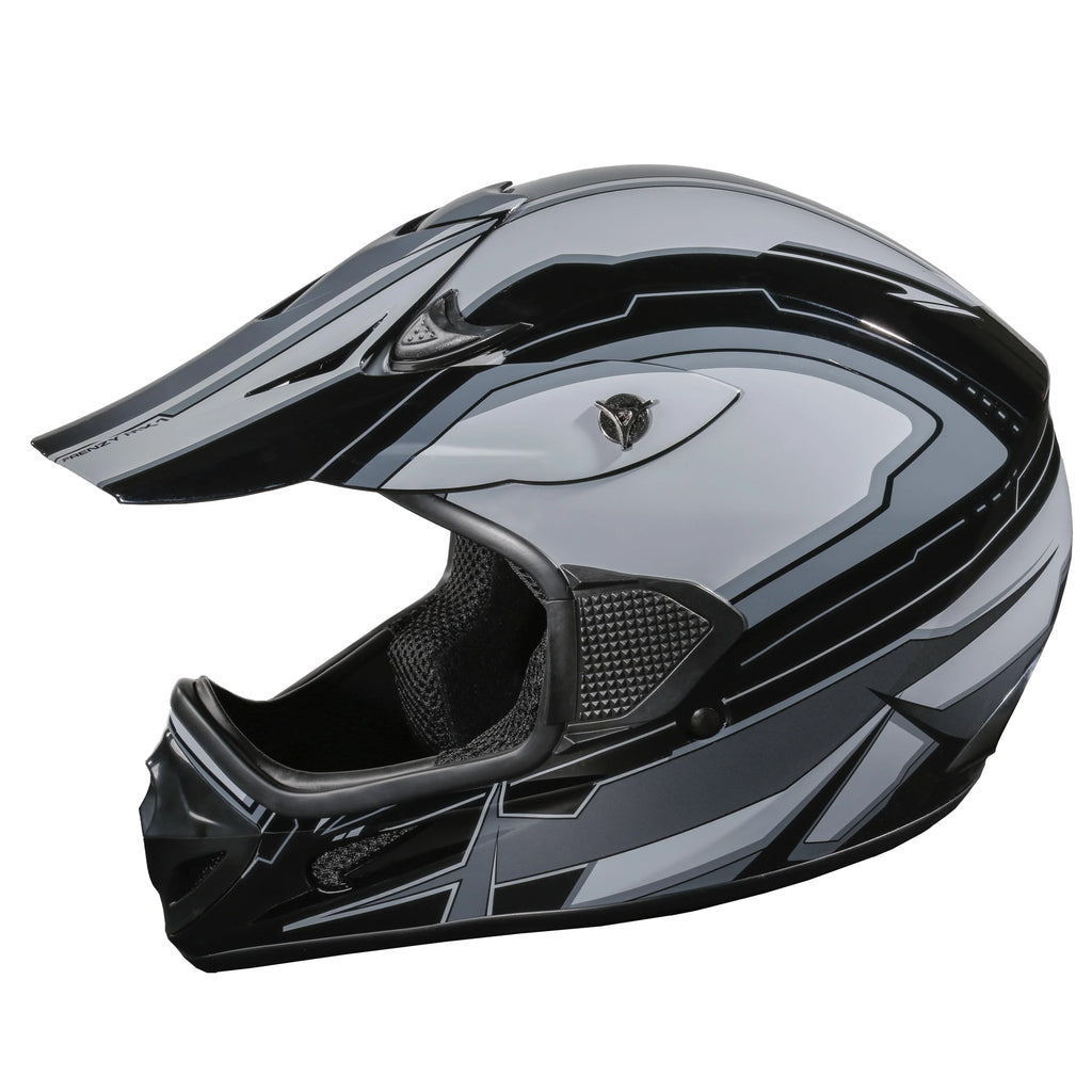 FRENZY Adult MX Helmet, DOT Approved, Black-Grey, XL