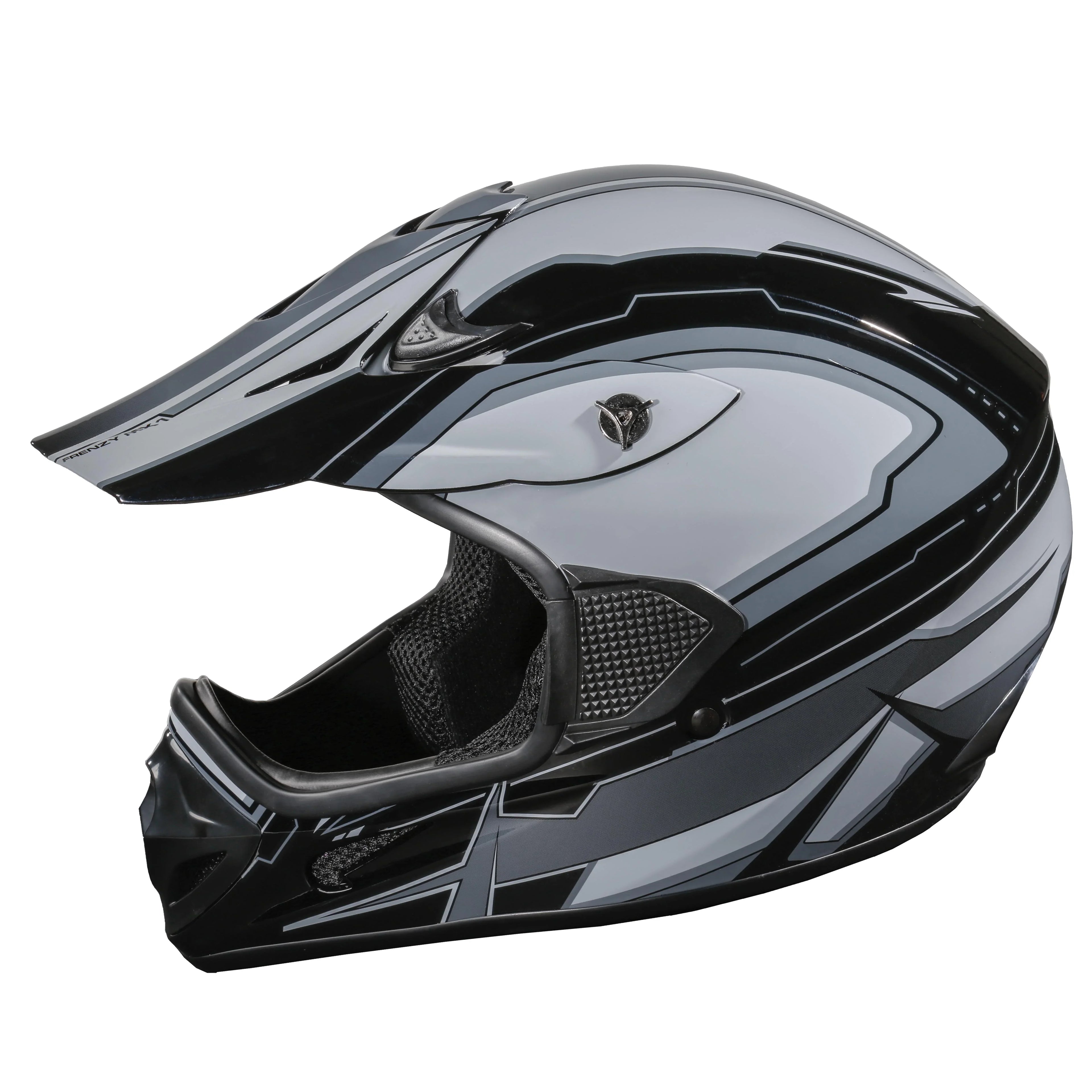 FRENZY Adult MX Helmet, DOT Approved, Black-Grey, XL