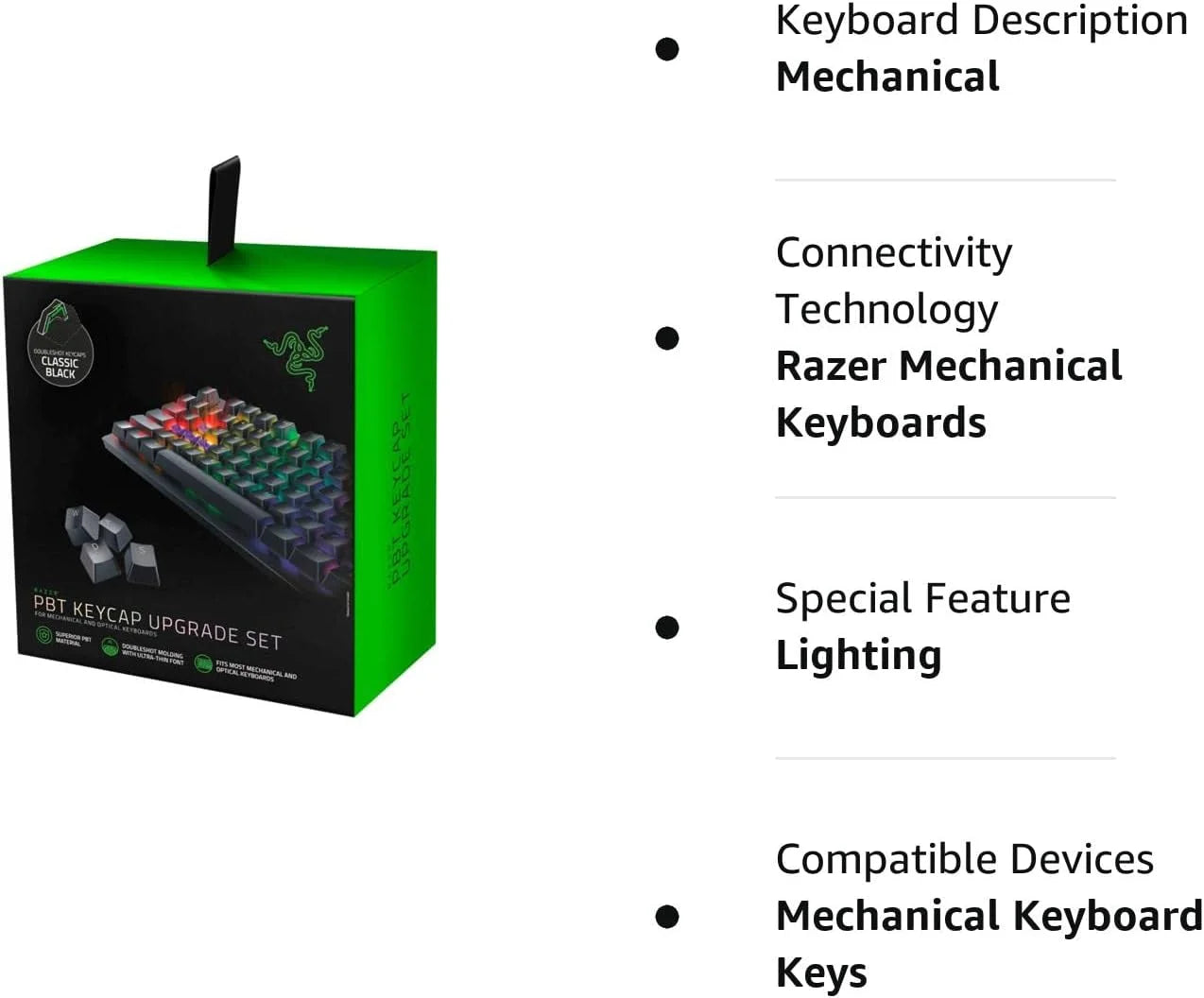 Razer Doubleshot PBT Keycap Upgrade Set for Mechanical & Optical Keyboards: Fitting with Standard 104/105 US and UK layouts - Classic Black