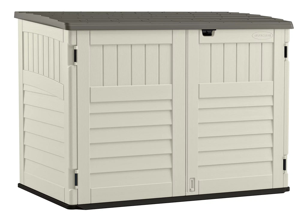 Suncast Plastic Storage Shed, Off-White and Gray, 44.25 in D x 52 in H x 70.5 in W