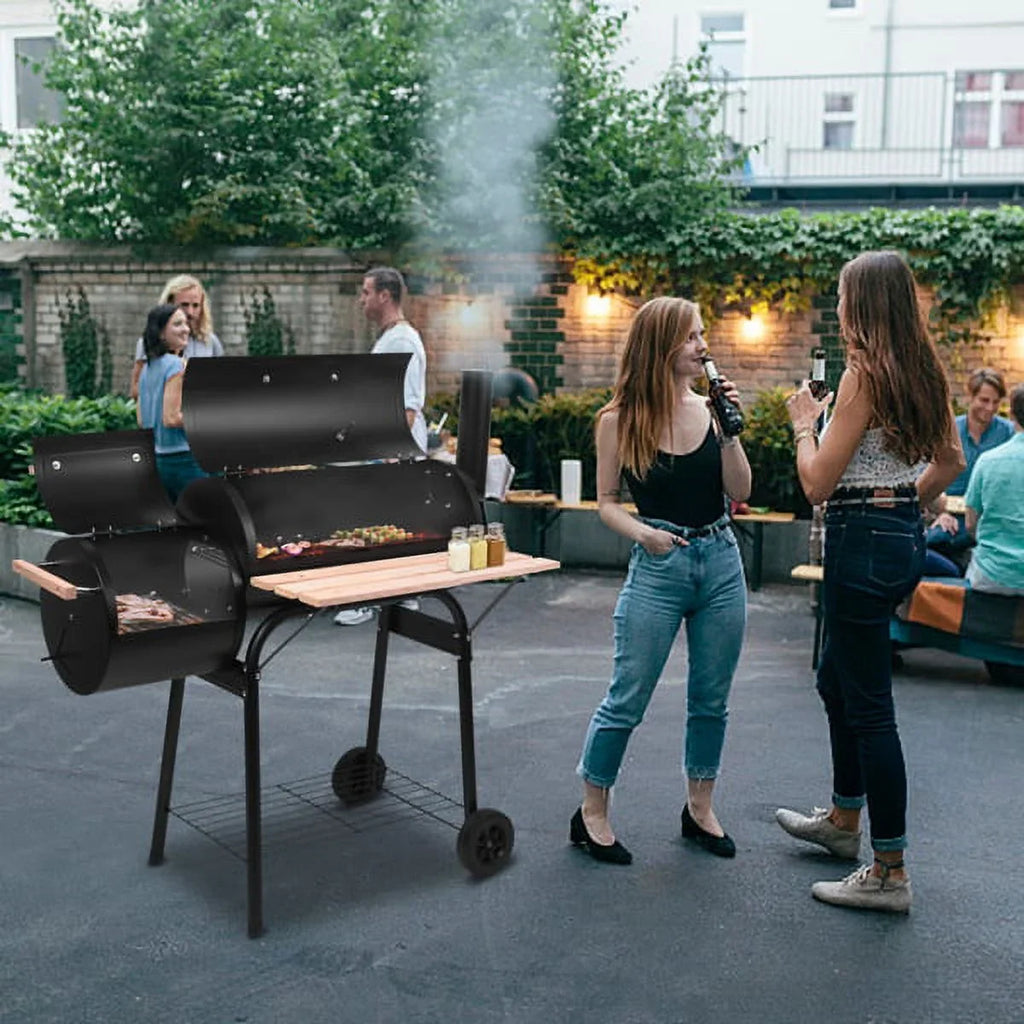 Grill, DFITO Charcoal BBQ Grill Outdoor Charcoal Grill with Smoker, 24.4" L x 29.6" H BBQ Grill with Side Burner/Thermometer, Small Grills Outdoor Cooking for Camp Backyard, Black