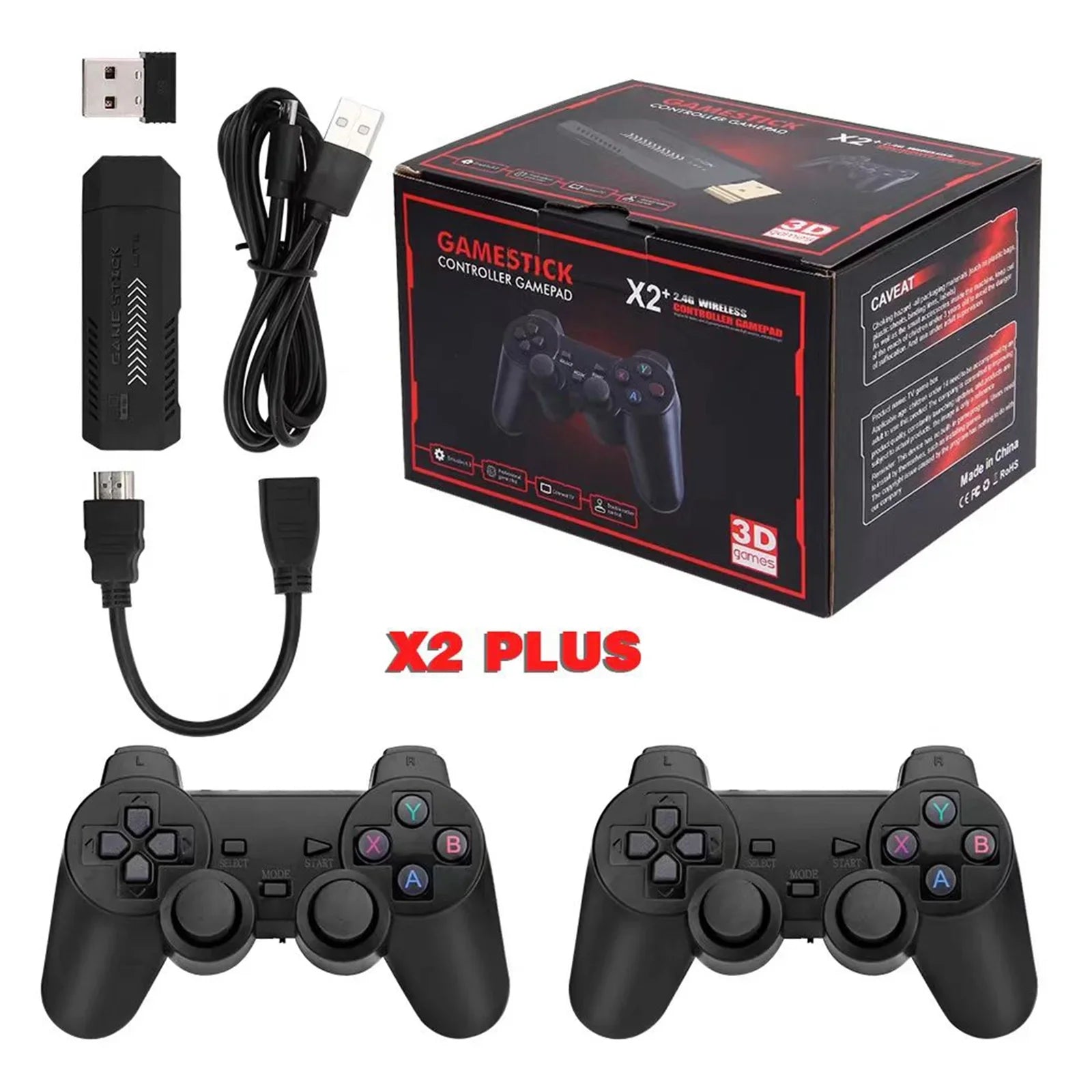 Upgrade Wireless Retro Games Console, X2 Plus Game Stick Retro Console Double Wireless Controller,30000+ Games,128GB