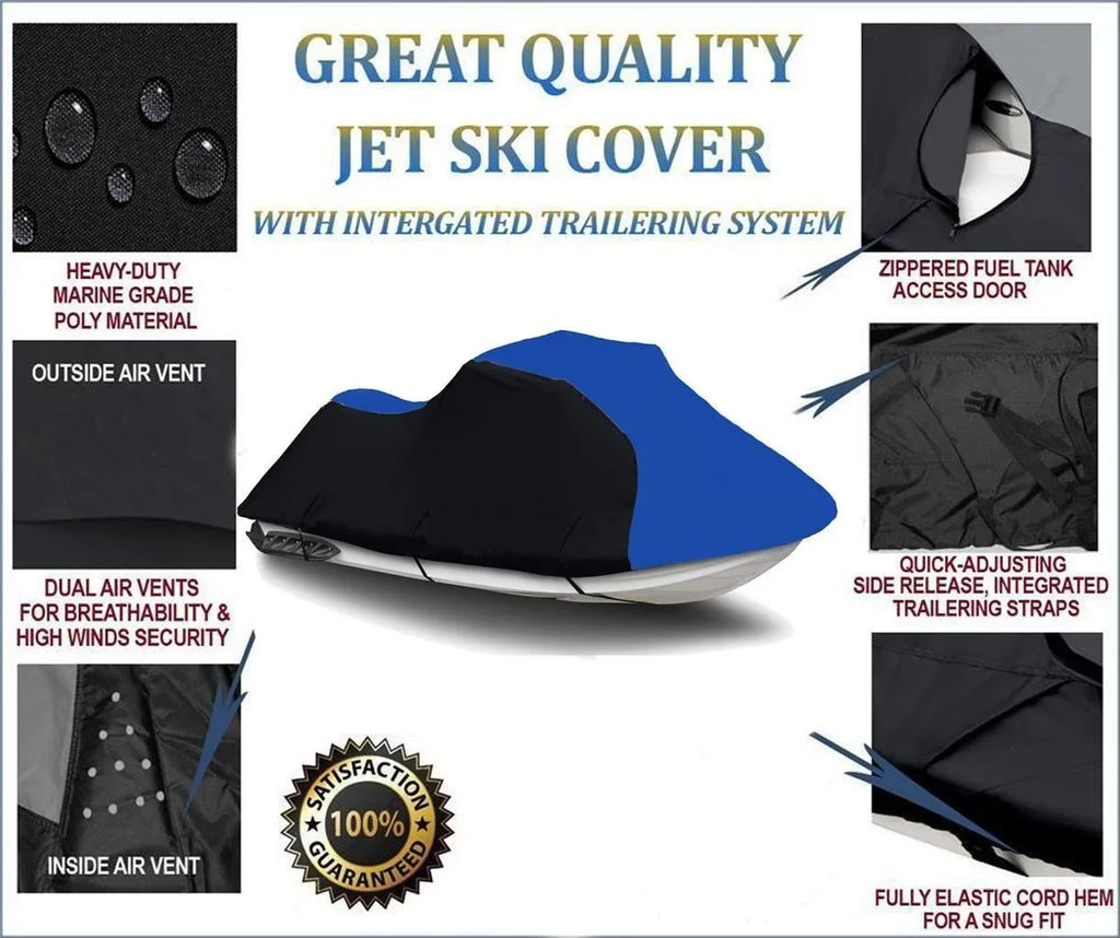 BLACK / BLUE HEAVY-DUTY, TOP OF THE LINE Coating Suitable for Kawasaki Jet Ski SS 750 / JH750 SS 1992 1993 1994 1995 1996 1997 PWC Jet Ski Protection 1-2 Seater