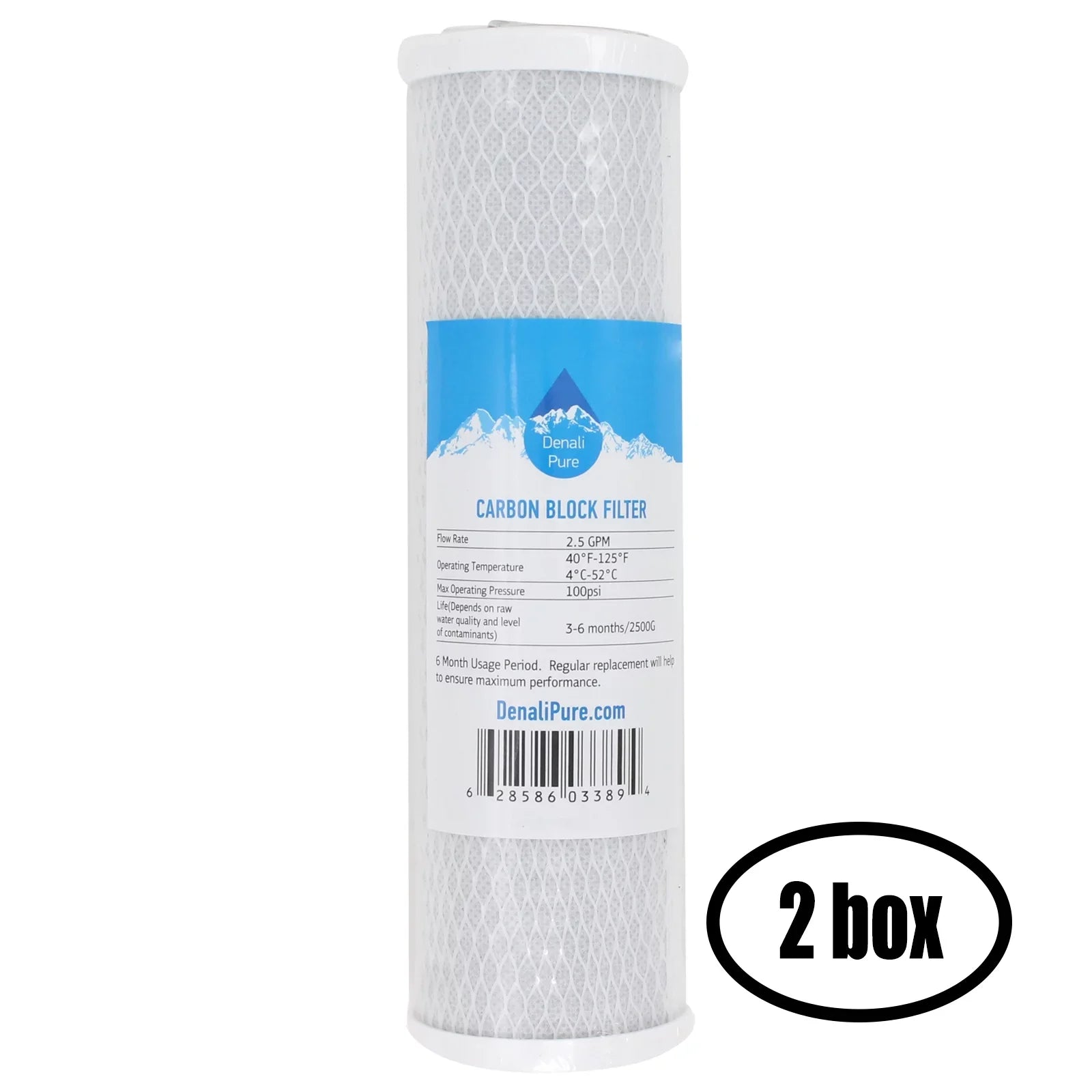 2 Boxes of Replacement for iSpring RCC1P Activated Carbon Block Filter - Universal 10 inch Filter for iSpring 123Filter 5-stage 100GPD Reverse Osmosis Water Filter - Denali Pure Brand
