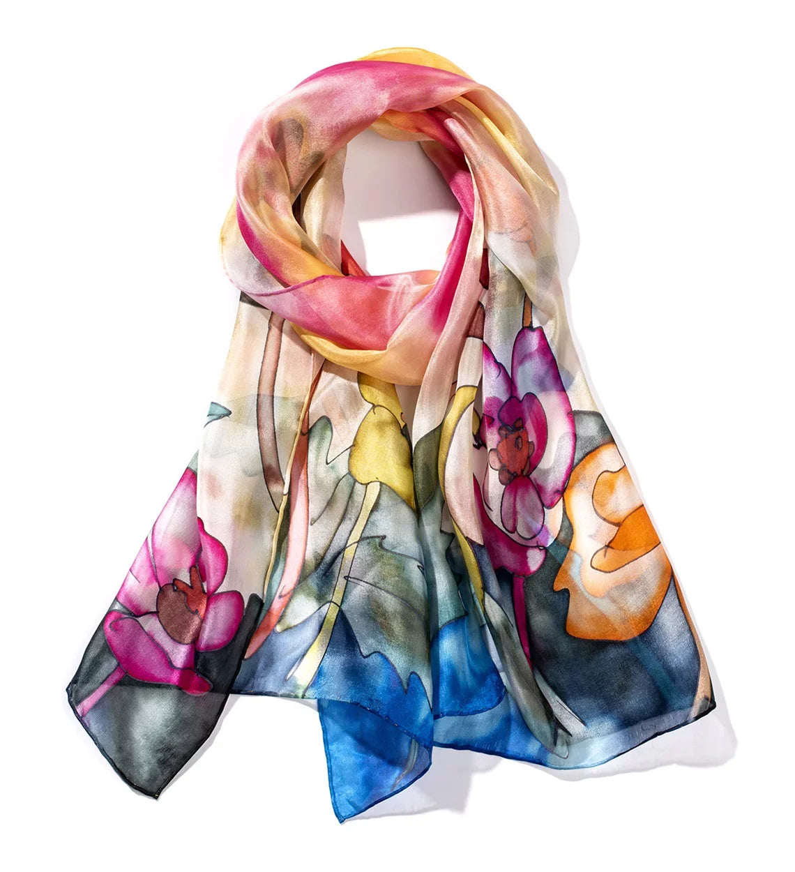 Invisible World Women's Silk Scarf for Hair Hand Painted Floral Poppy Garden