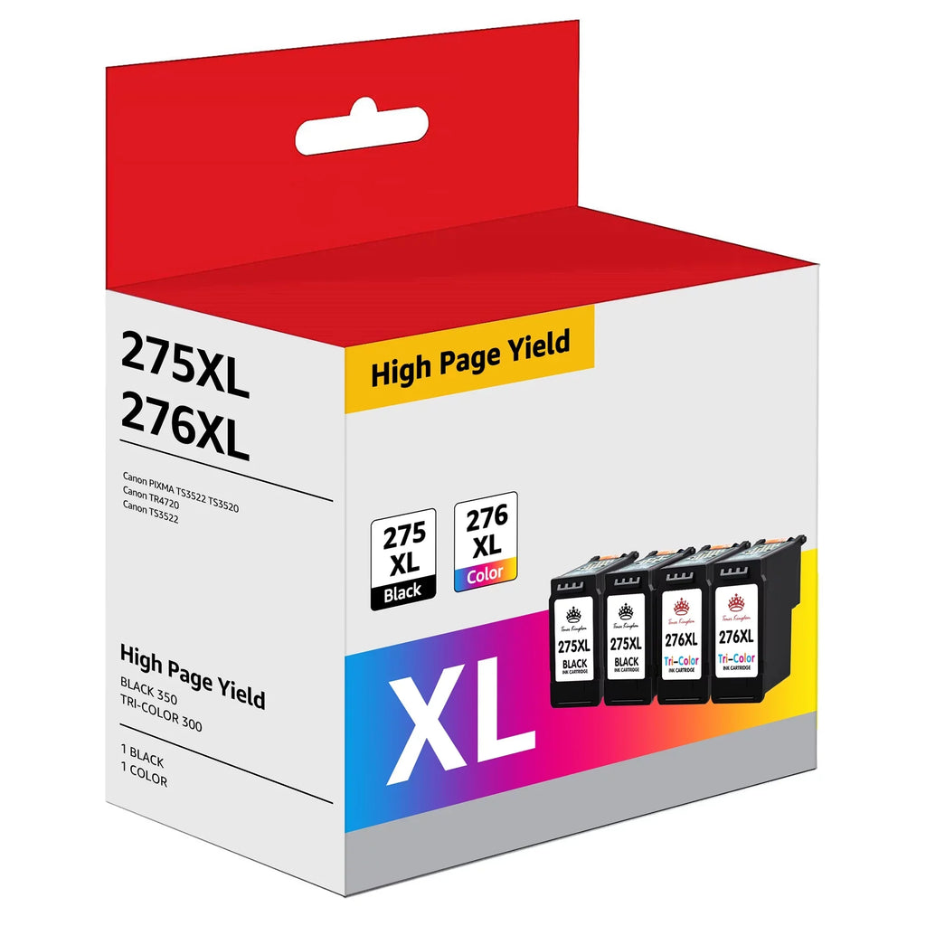 275XL 276XL Ink Cartridge Replacement for Canon PG-275 CL-276 275 276 Combo XL Fitting with Canon PIXMA TS3520 TS3522 TS3500 TR4720 TR4722 TR4700 Printer(2 Black, 2 Color)