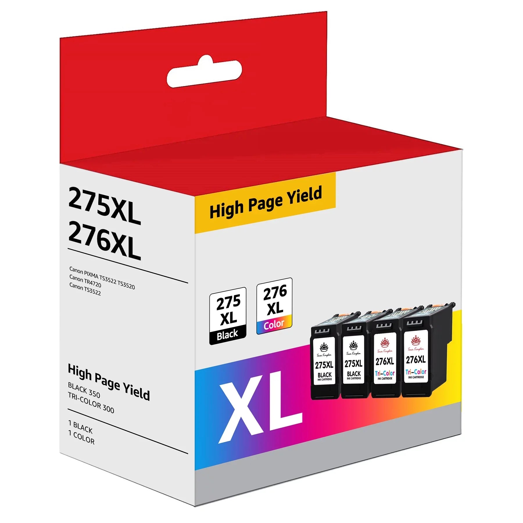 275XL 276XL Ink Cartridge Replacement for Canon PG-275 CL-276 275 276 Combo XL Fitting with Canon PIXMA TS3520 TS3522 TS3500 TR4720 TR4722 TR4700 Printer(2 Black, 2 Color)