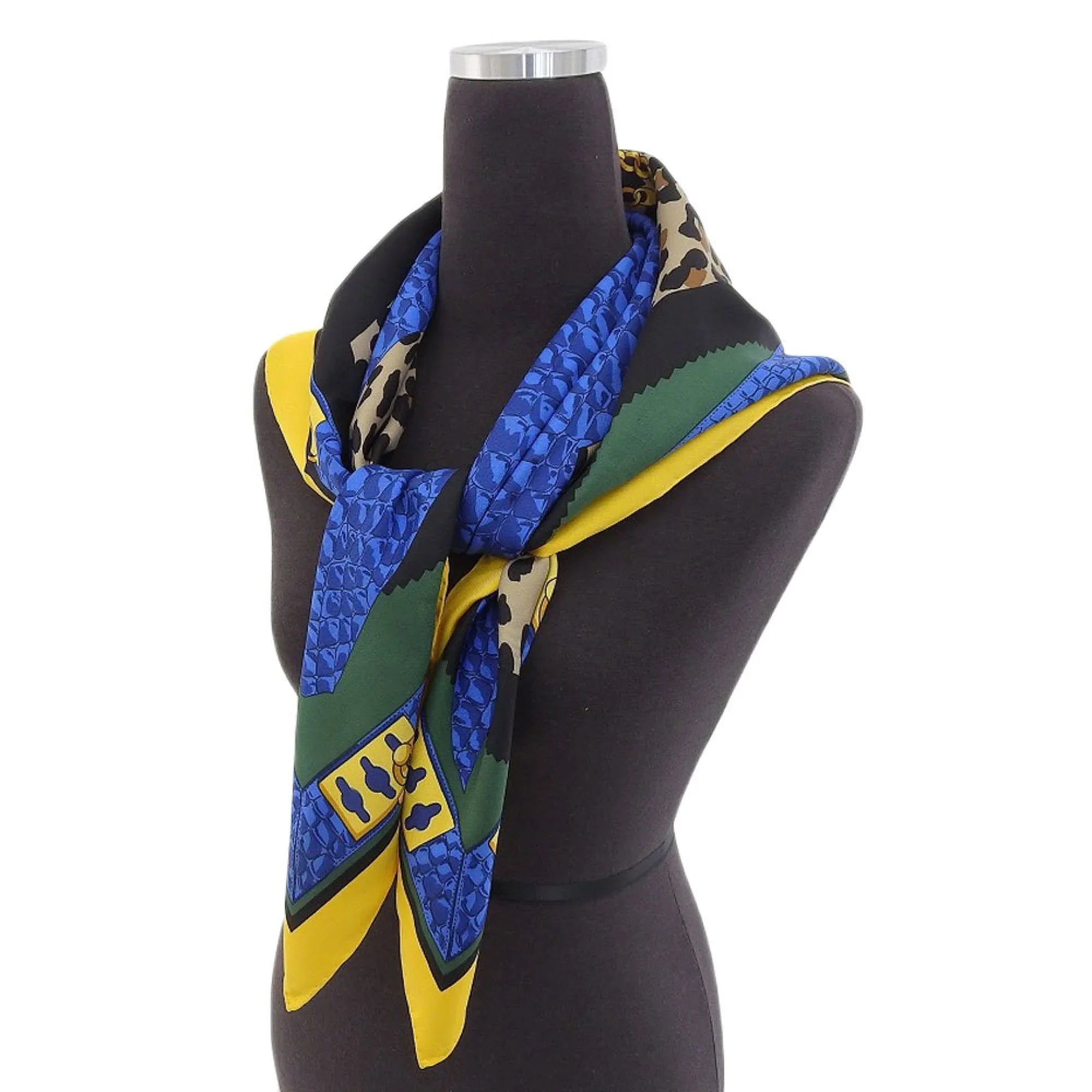 Authenticated Used Celine CELINE leopard print large scarf silk multicolor