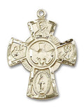 Extel Large 14kt Gold Filled Traditional Catholic 5-Way Cross Cruciform Medal with Miraculous Medal, St. Joseph, St. Christopher and Sacred Heart, Made in USA