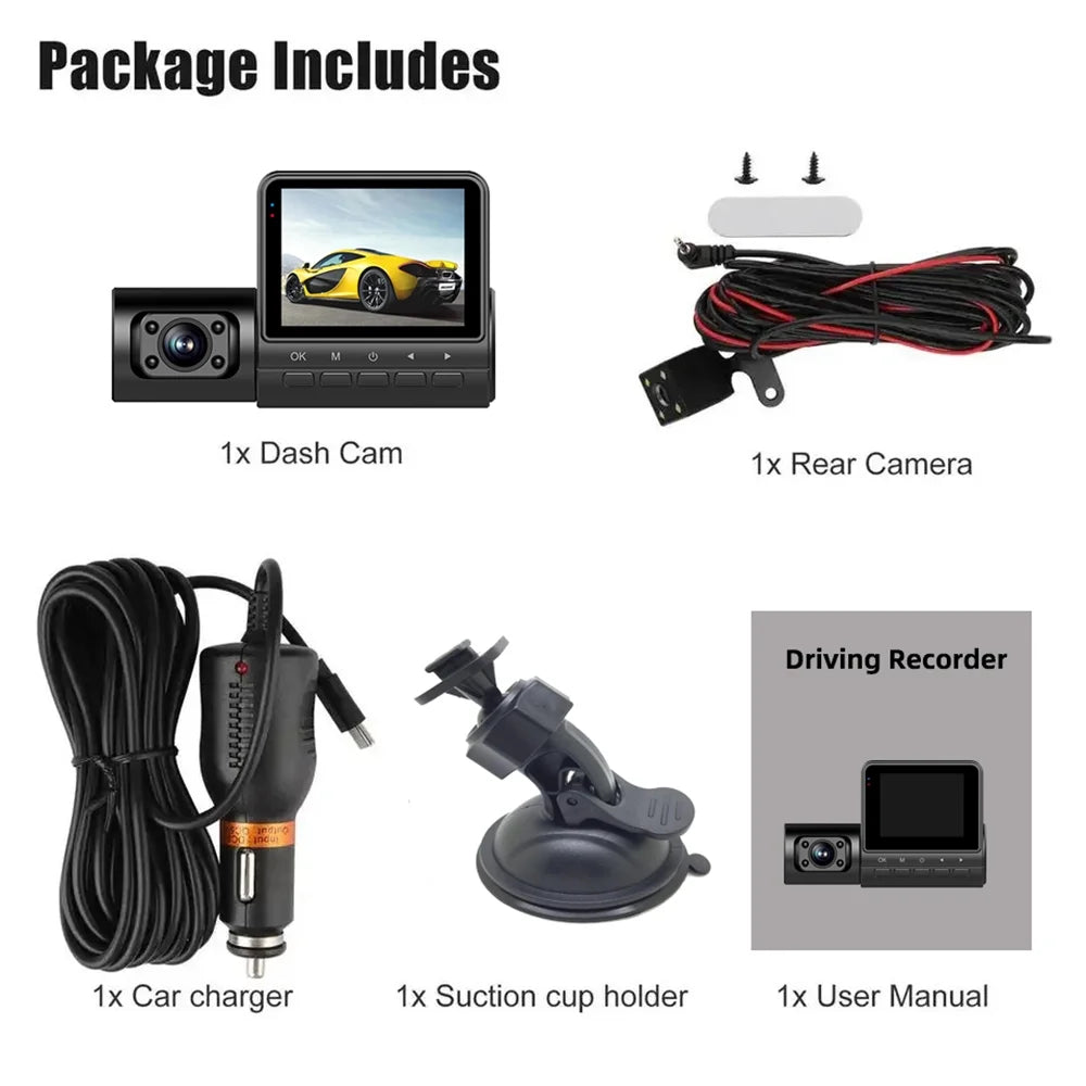 Pinnaco Dash Camera,Inside Rear Camera Dashcam Support 3-Lens Inside Rear Cam DVR Dash Camera Inch Screen 1080P DVR Dash Camera 2 Inch DVR 3-Lens 1080P 3-Lens 1080P Dash Nebublu