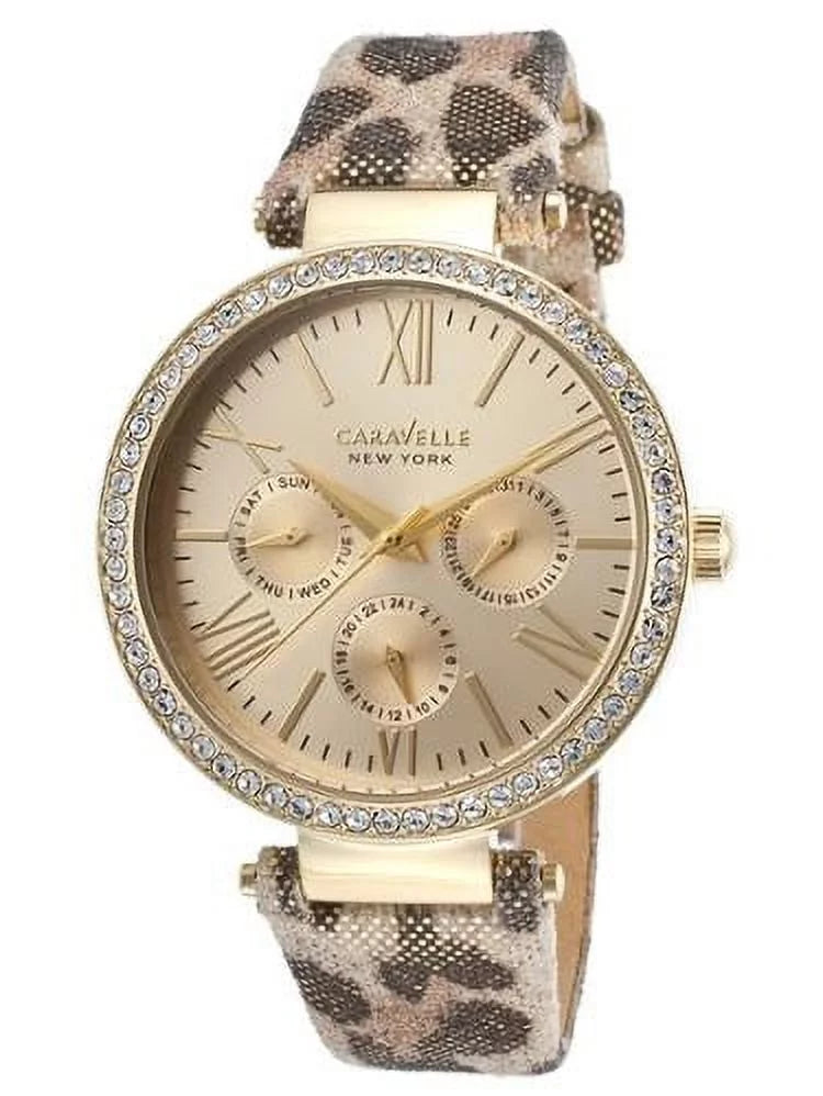 Caravelle New York Metallic Leopard Print Leather Ladies Watch 44N103