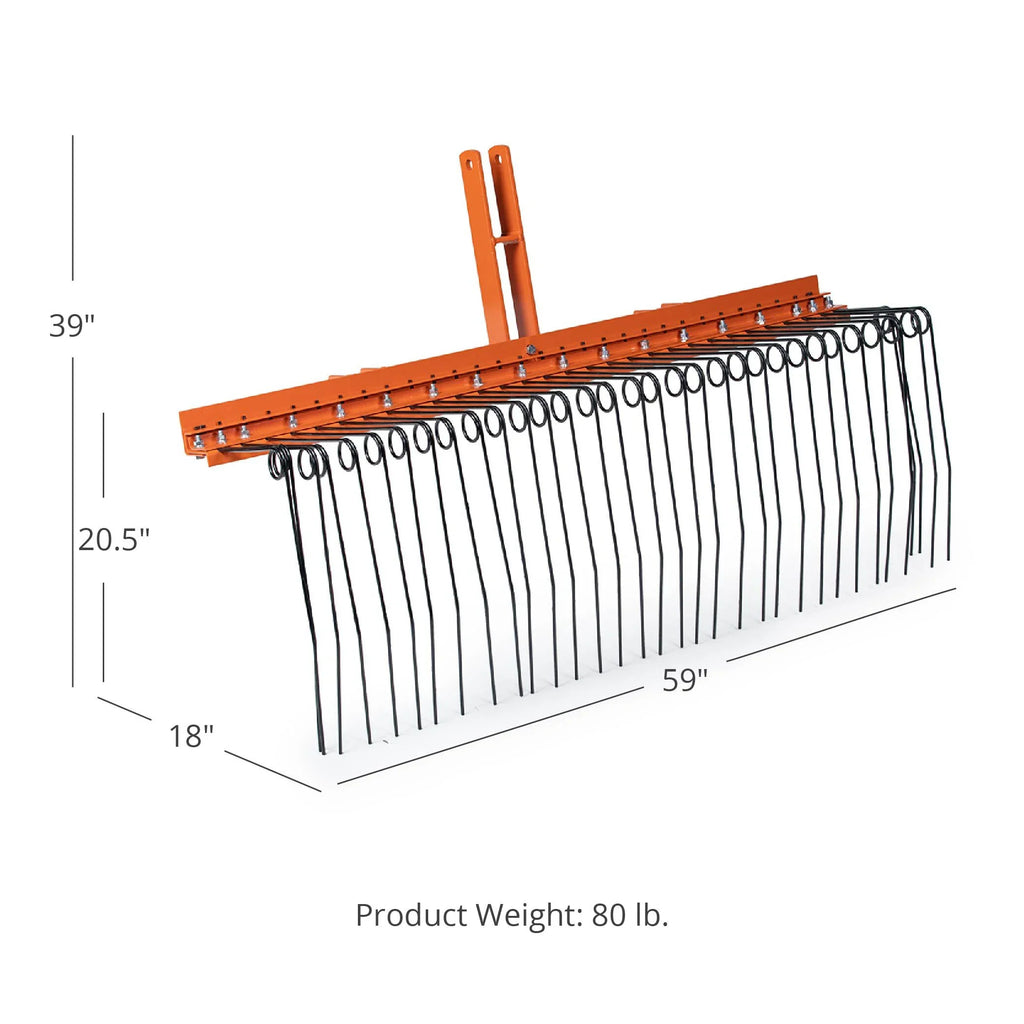 Titan Attachments 3 Point 5 FT Pine Straw Needle Rake, Category 1 Tractors, Coil Spring Tines, Drag-Behind Landscape Rake