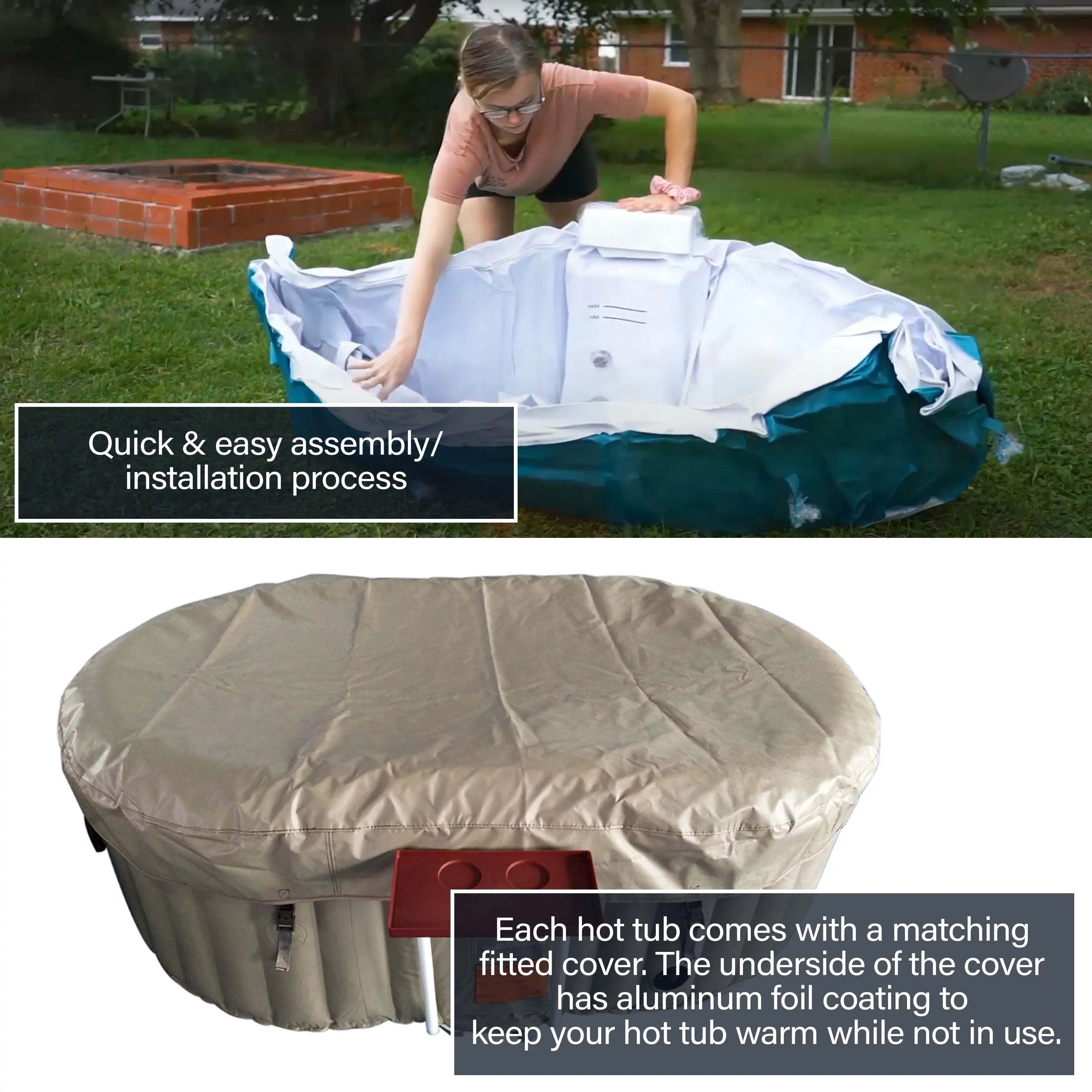 ALEKO 145 Gallon 2 Person Brown Oval Inflatable Jetted Hot Tub with Shield