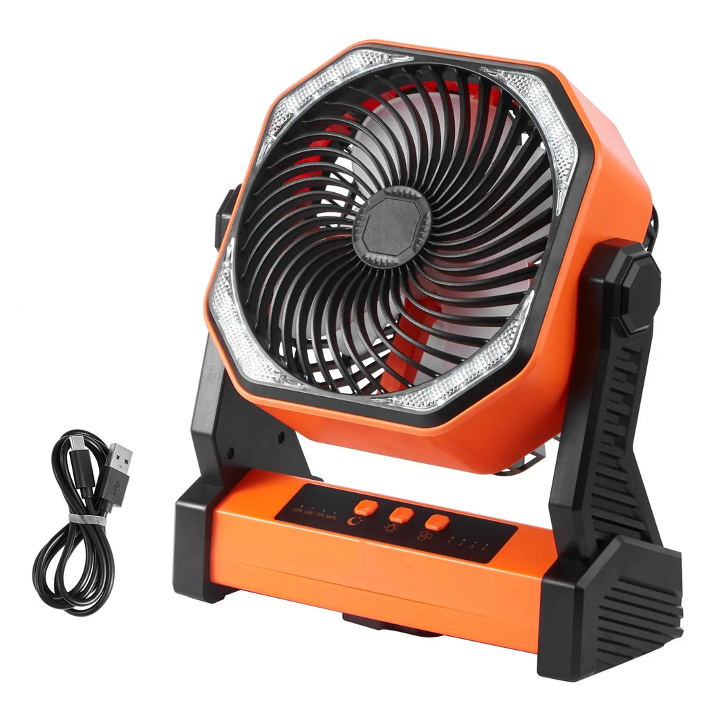 SKYSHALO 8 inch Portable Fan Rechargeable with LED Lantern 4 Speeds Adjustable