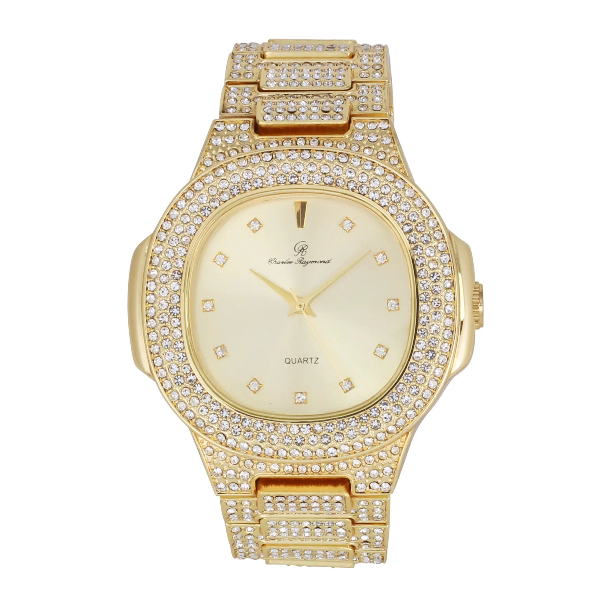 Bigger is Better Oversized or Baguette Diamonds for The Luxurious King-Your Style! Your Choice!-Bling-ed Out Oblong Metal Mens Watch - ST10316CE (ST10235 DX Shiny Gold)