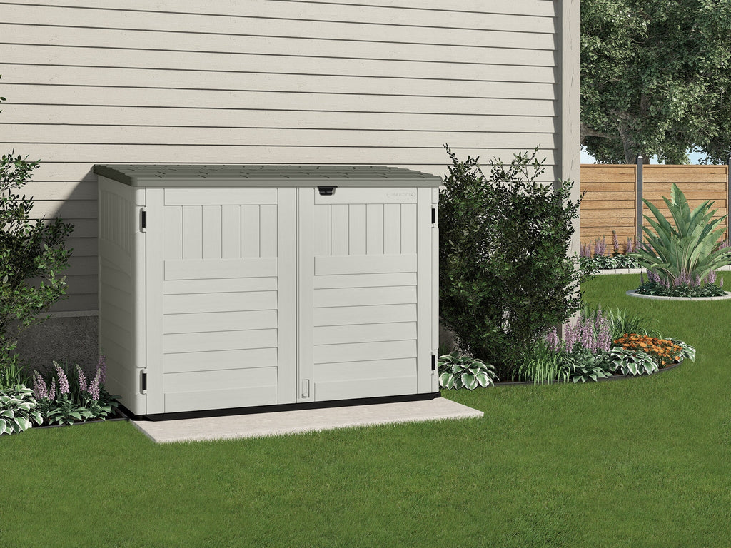 Suncast Plastic Storage Shed, Off-White and Gray, 44.25 in D x 52 in H x 70.5 in W