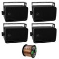 4 x New Pyle PLMR24 3.5'' 200 Watt 3-Way Environment Proof Marine Mini Box Speaker System (Black), and Enrock Audio 16-Gauge 50 Foot Speaker Wire