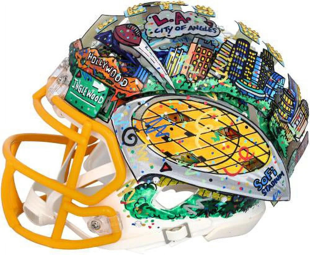 Justin Herbert Los Angeles Chargers Autographed Speed Mini Helmet - Hand Painted by Artist Charles Fazzino - B410486 - Fanatics Authentic Certified