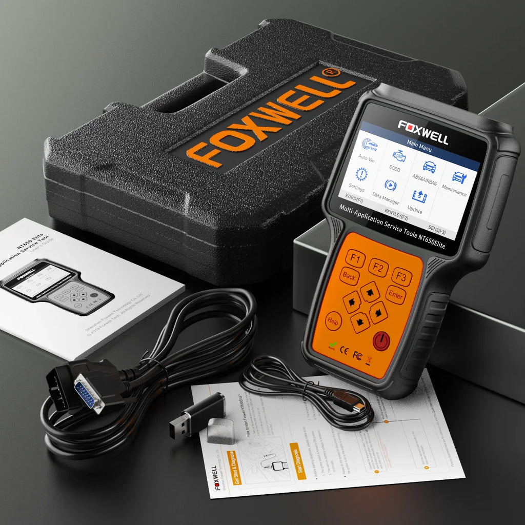 Foxwell NT650 Elite Car OBD2 Scanner ABS SRS Engine Code Reader ABS Bleeding EPB TPS Battery Oil Light Reset SAS Calibration 26 Maintenance Reset Services Automotive Diagnostic Tool