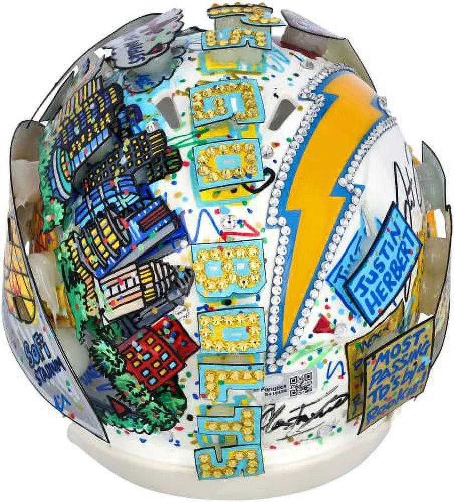 Justin Herbert Los Angeles Chargers Autographed Speed Mini Helmet - Hand Painted by Artist Charles Fazzino - B410486 - Fanatics Authentic Certified