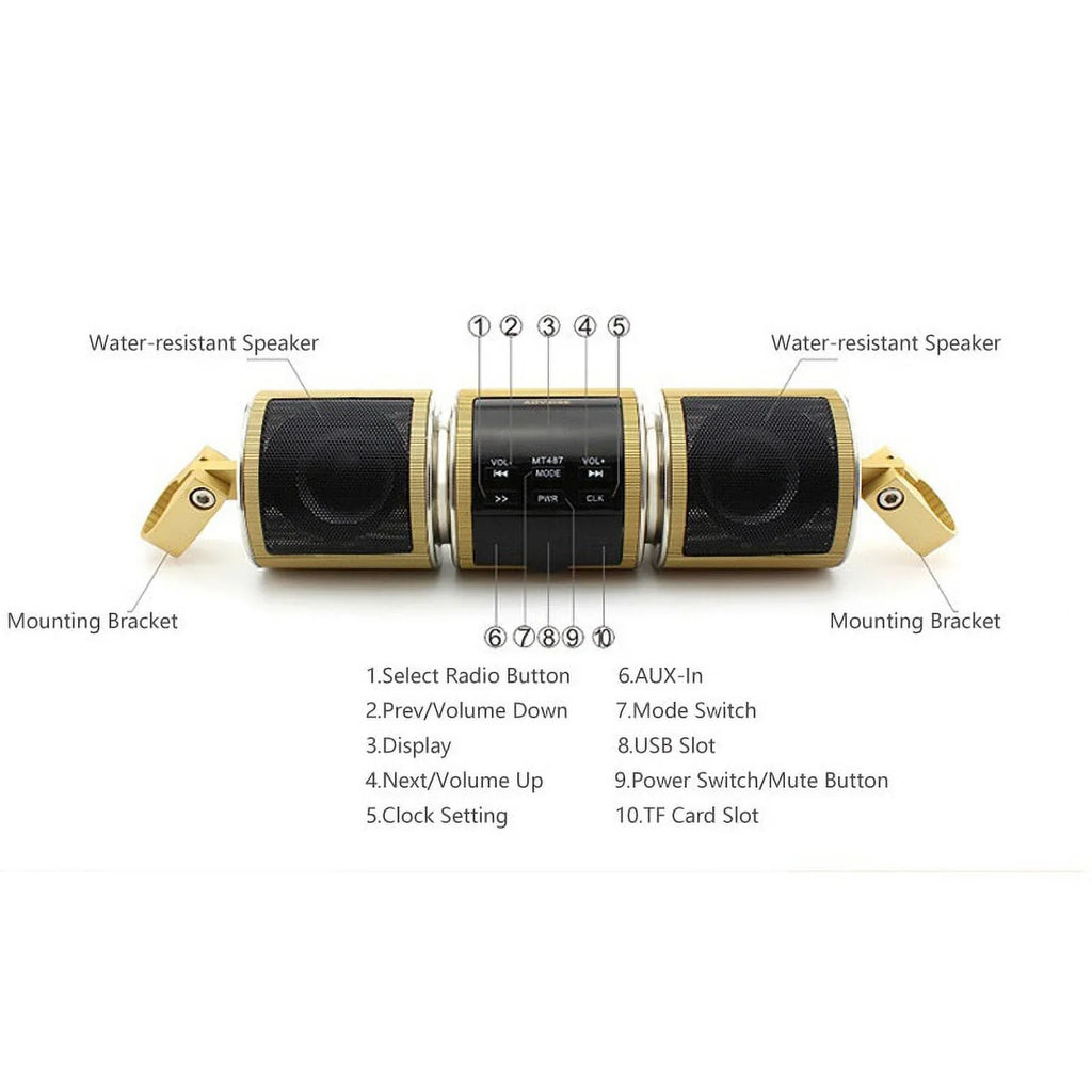 Motorcycle Bluetooth V2.1+ EDR Audio Speaker Waterproof Durable Motorbike Stereo FM Radio USB TF Card MP3 Player