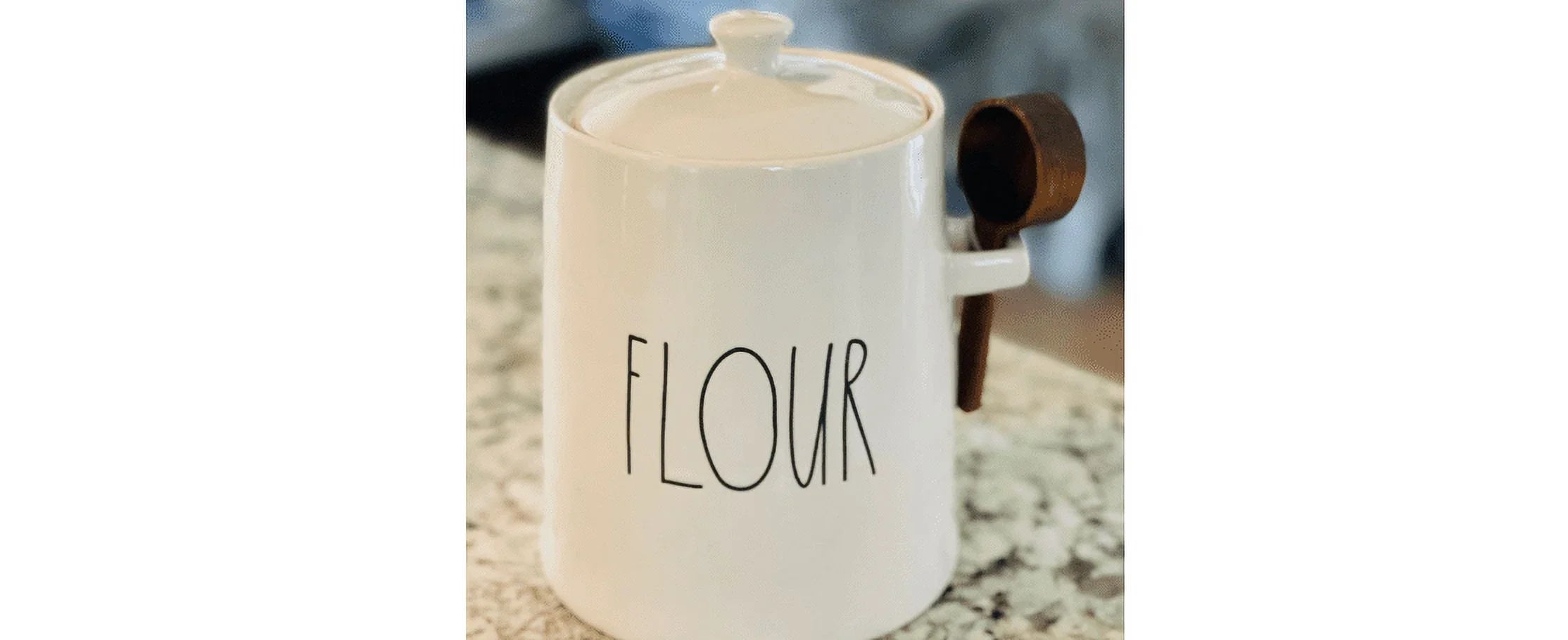Rae Dunn New Bell Shaped Large Flour Canister Ivory Ceramic with Wooden Scoop Black LL Letters Kitchen