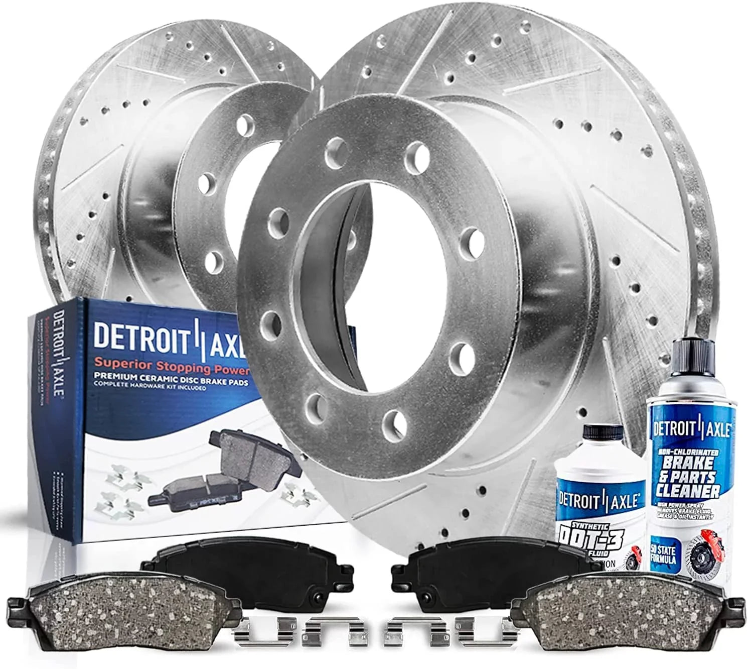 Detroit Axle - Front Brake Kit for 11-19 Chevy GMC Silverado Sierra 2500 3500 HD Drilled & Slotted Brakes Rotors Ceramic Brake Pads 2011 2012 2013 2014 2015 2016 2017 2018 2019 Replacement