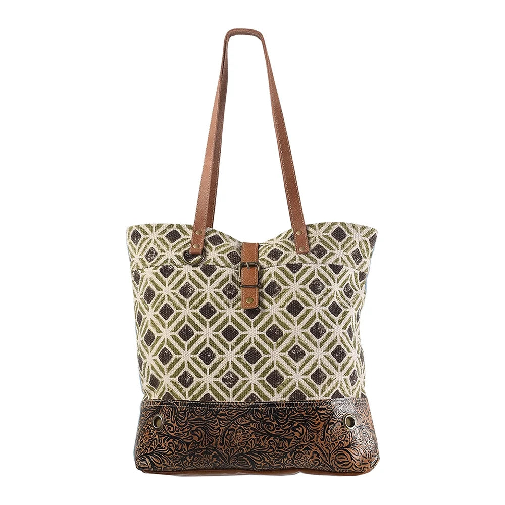 KB OHLAY KB241 TOTE Upcycled Wool Upcycled Canvas Embossed Genuine Leather women bag western handbag purse
