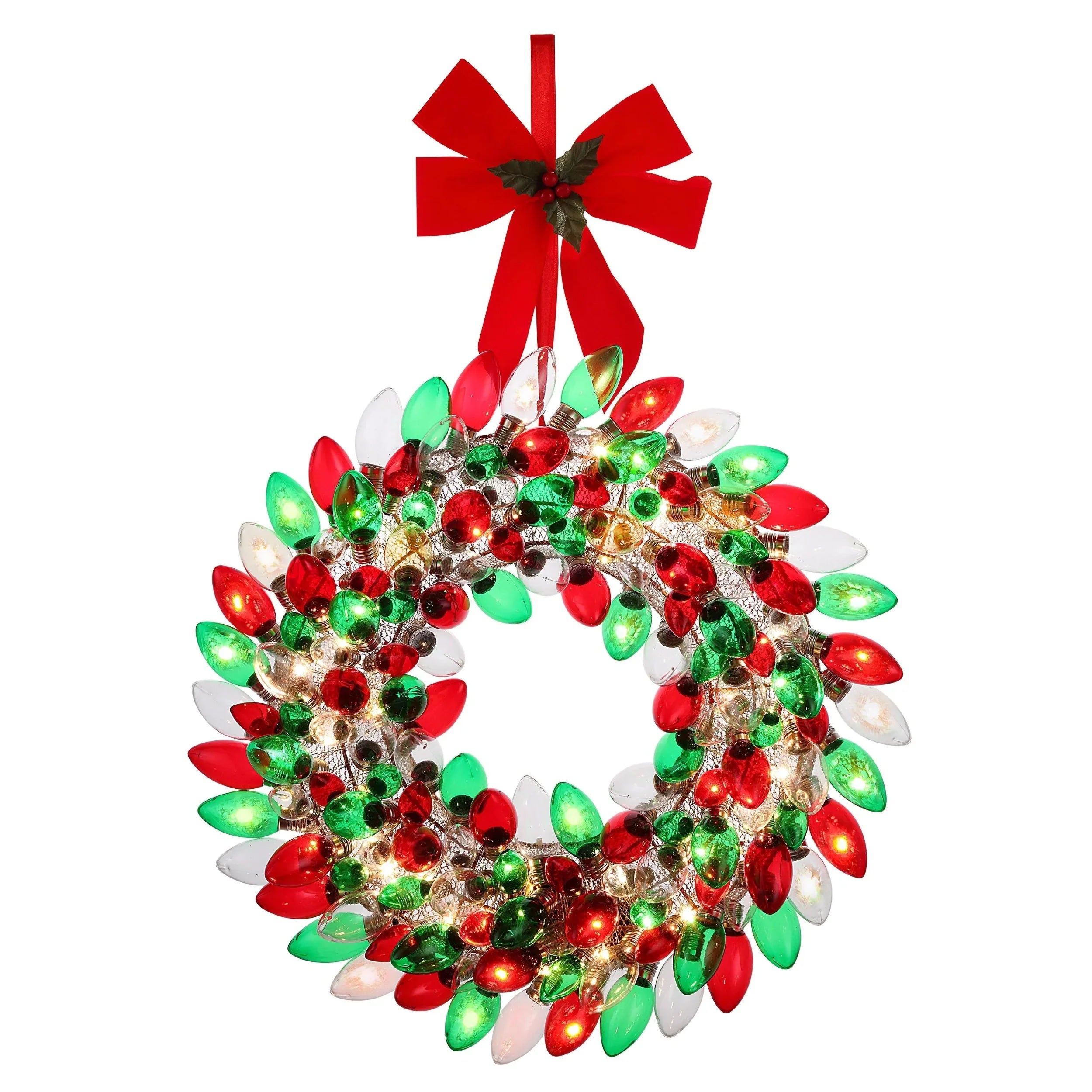 Mr. Christmas 17" Retro C9 Bulb Wreath, Red & Green