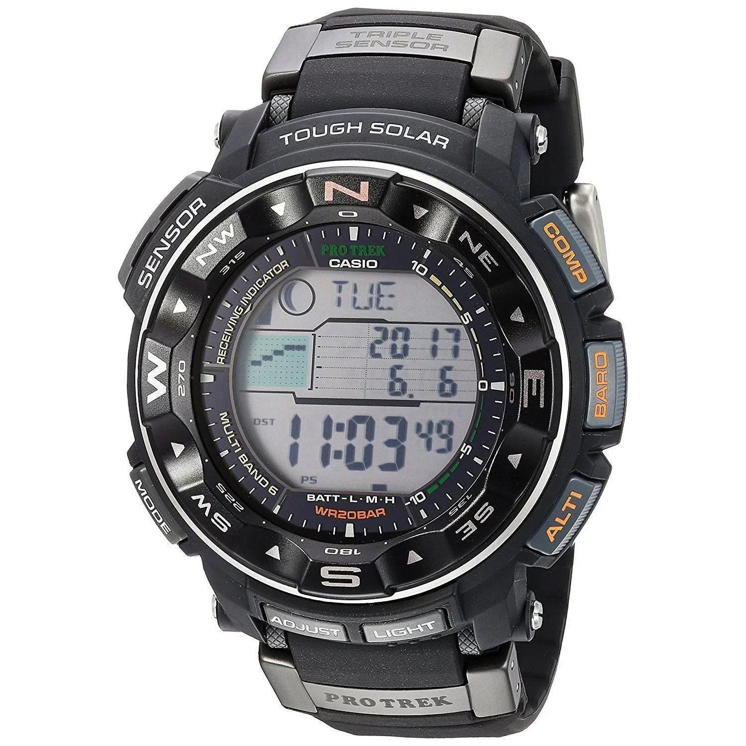 Mens Pro Trek Atomic Solar Digital Dial Black Watch - PRW2500R-1