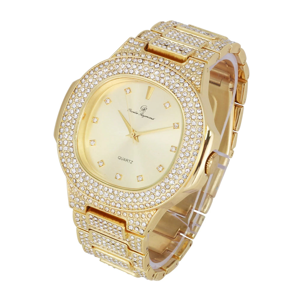Bigger is Better Oversized or Baguette Diamonds for The Luxurious King-Your Style! Your Choice!-Bling-ed Out Oblong Metal Mens Watch - ST10316CE (ST10235 DX Shiny Gold)
