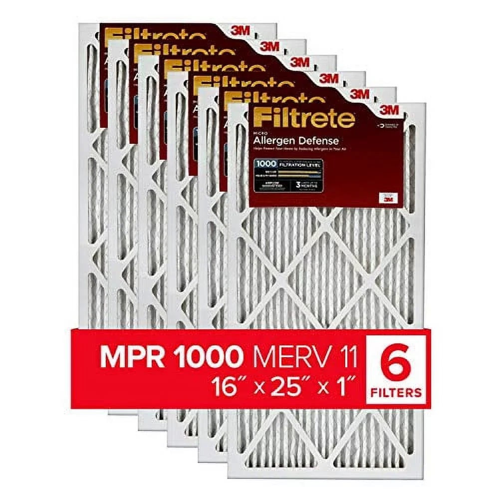 Filtrete 16x25x1, AC Furnace Air Filter, MPR 1000, Micro Allergen Defense, 6-Pack