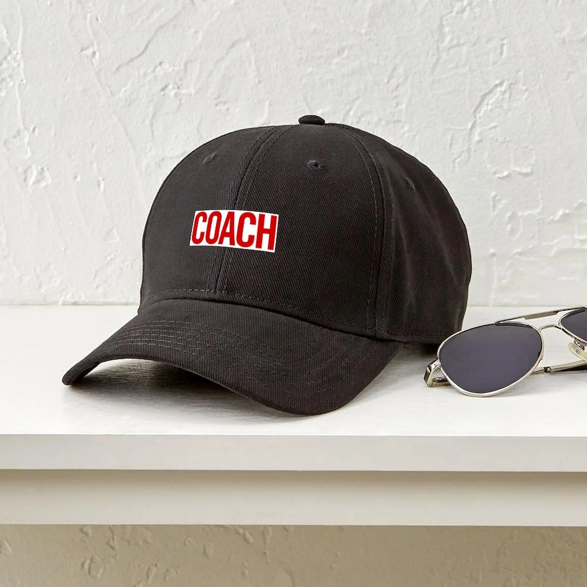 CafePress - Coach (Red) Black Cap - Printed Adjustable Cotton Canvas Black Baseball Hat