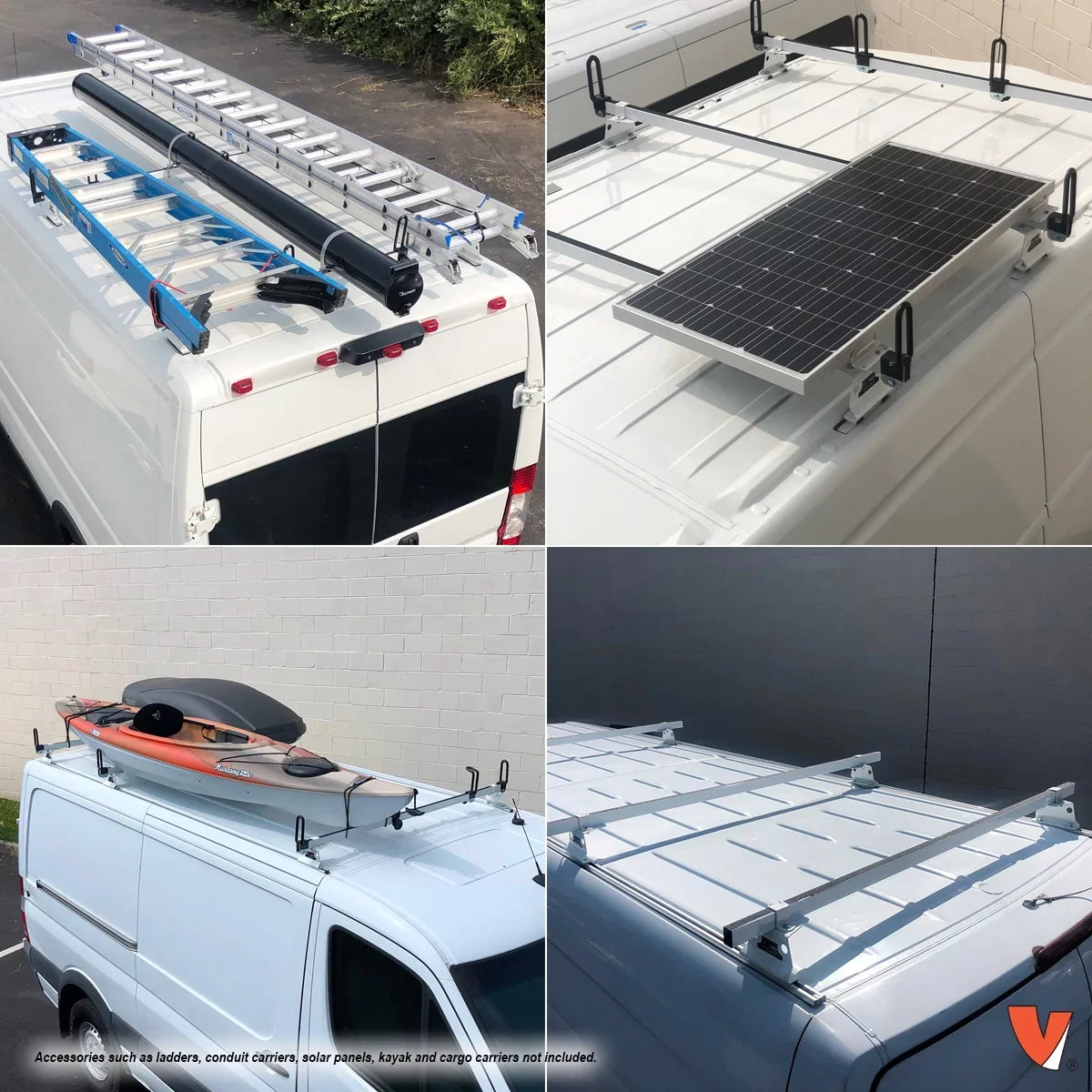 Vantech GFY Heavy Duty 3 Bar Commercial / Recreational Ladder Roof Rack Fits: Transit Medium Roof Cargo Van 2015-on