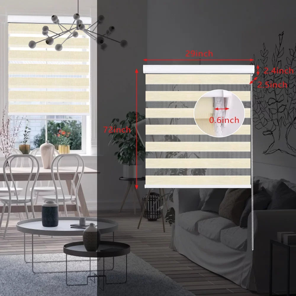 LUCKUP Zebra Blinds for Windows, Dual Layer Roller Sheer Shades Blinds for Day and Night, Light Control Window Treatments Shades with Valance Protection 29" W x 72" L, Striped Beige