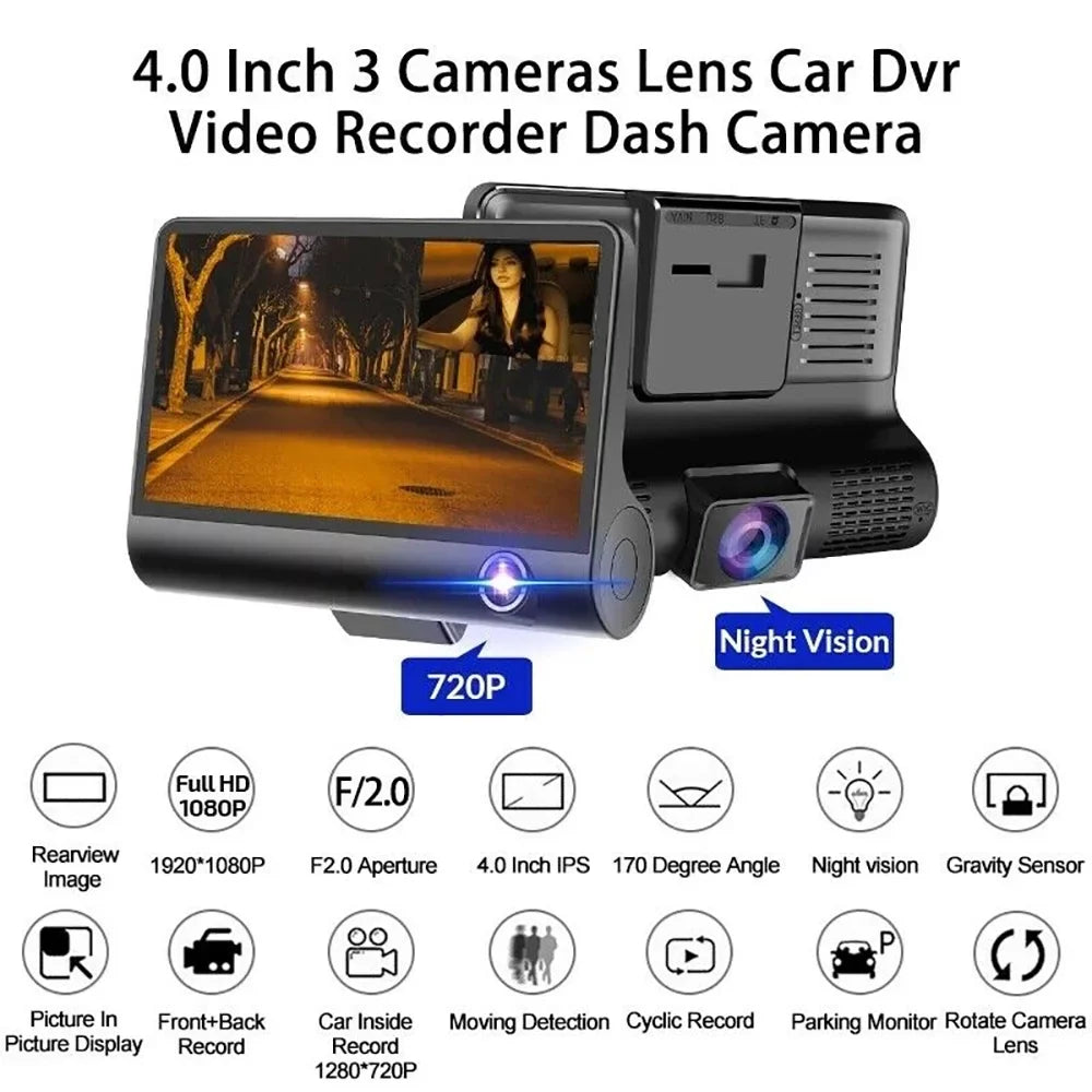NIFFPD 4" 1080P FHD Dual Lens Car DVR 170° Front and Rear Camera Dashboard, Camera Recorder with G-Sensor