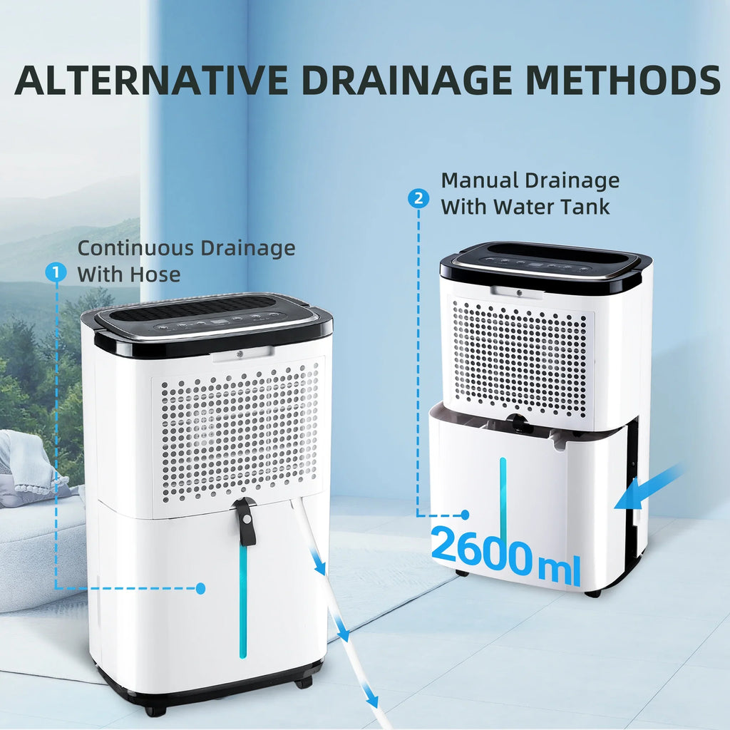 WANAI 22 Pints Dehumidifier,1500 Sq.Ft,Protable Dehumidifier for Basement and Home with Drain Hose,Max Moisture Removal 30 Pints (95 "F, 95% RH),White