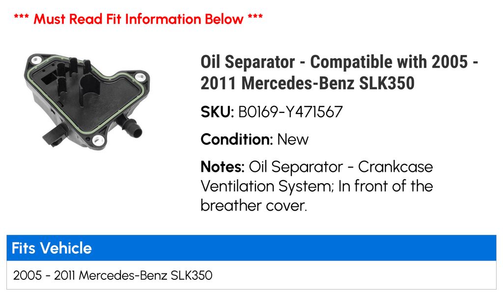 Oil Separator - Matching with 2005 - 2011 Mercedes-Benz SLK350 2006 2007 2008 2009 2010